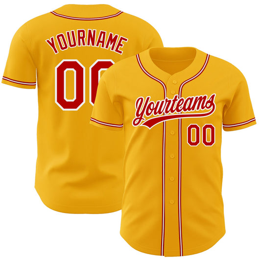 Custom Gold Red-White Authentic Baseball Jersey - Main View