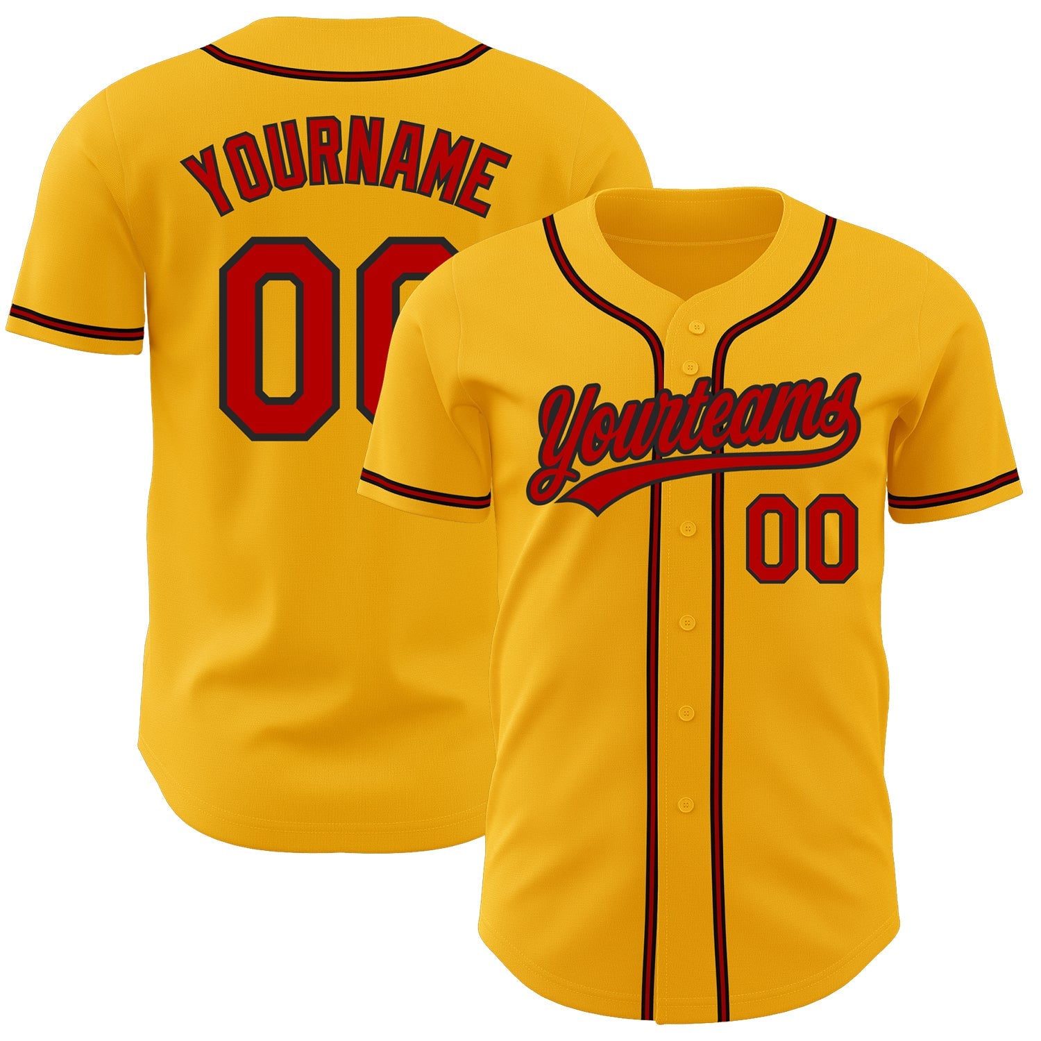 Custom Gold Red-Black Authentic Baseball Jersey - Main View