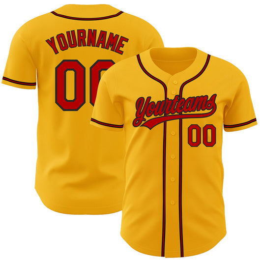 Custom Gold Red-Black Authentic Baseball Jersey - Main View