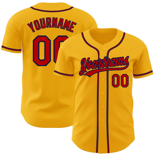 Custom Gold Red-Navy Authentic Baseball Jersey - Main View