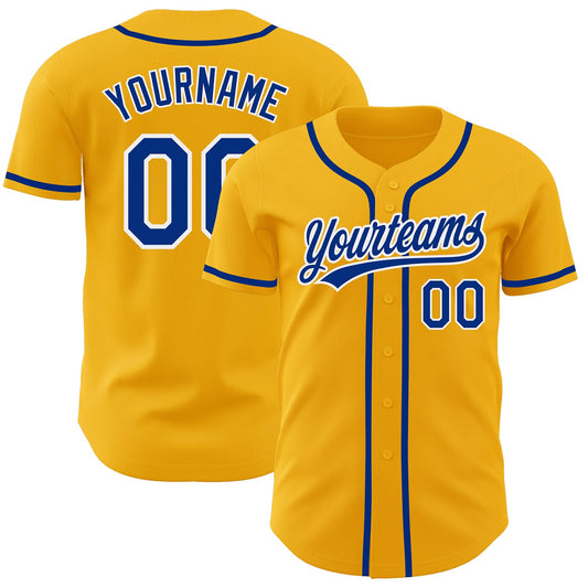 Custom Gold Royal-White Authentic Baseball Jersey - Main View