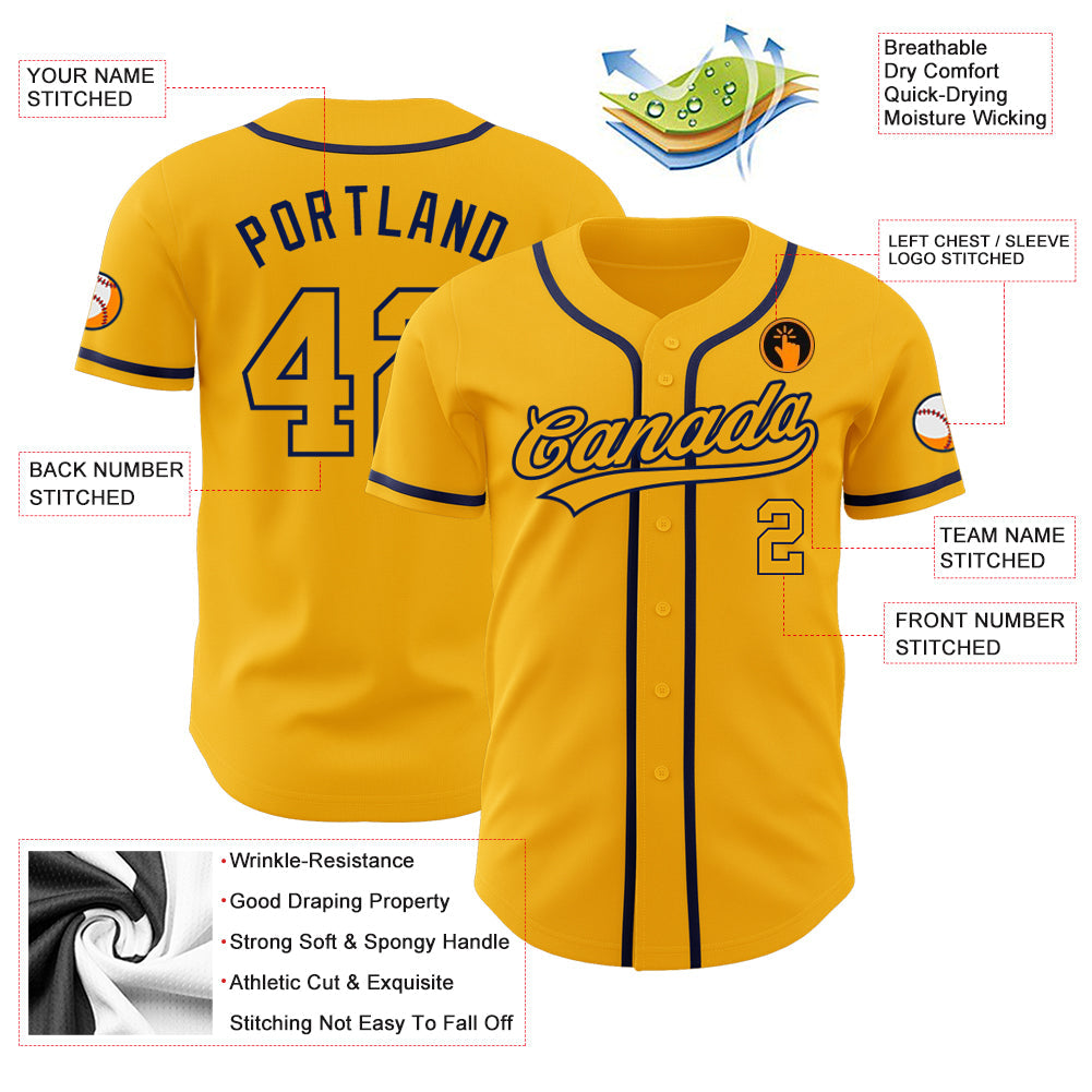 Custom Gold Gold-Navy Authentic Baseball Jersey view 3