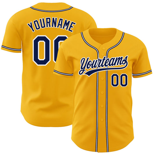 Custom Gold Navy-White Authentic Baseball Jersey - Main View