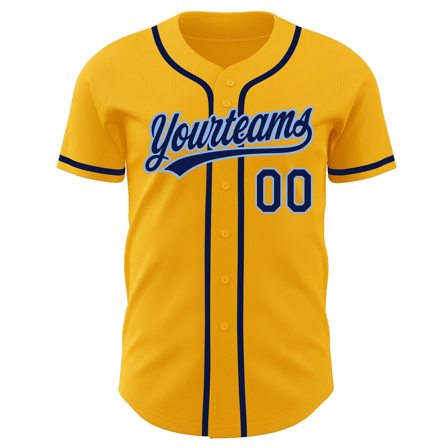 Custom Gold Navy-Light Blue Authentic Baseball Jersey view 2