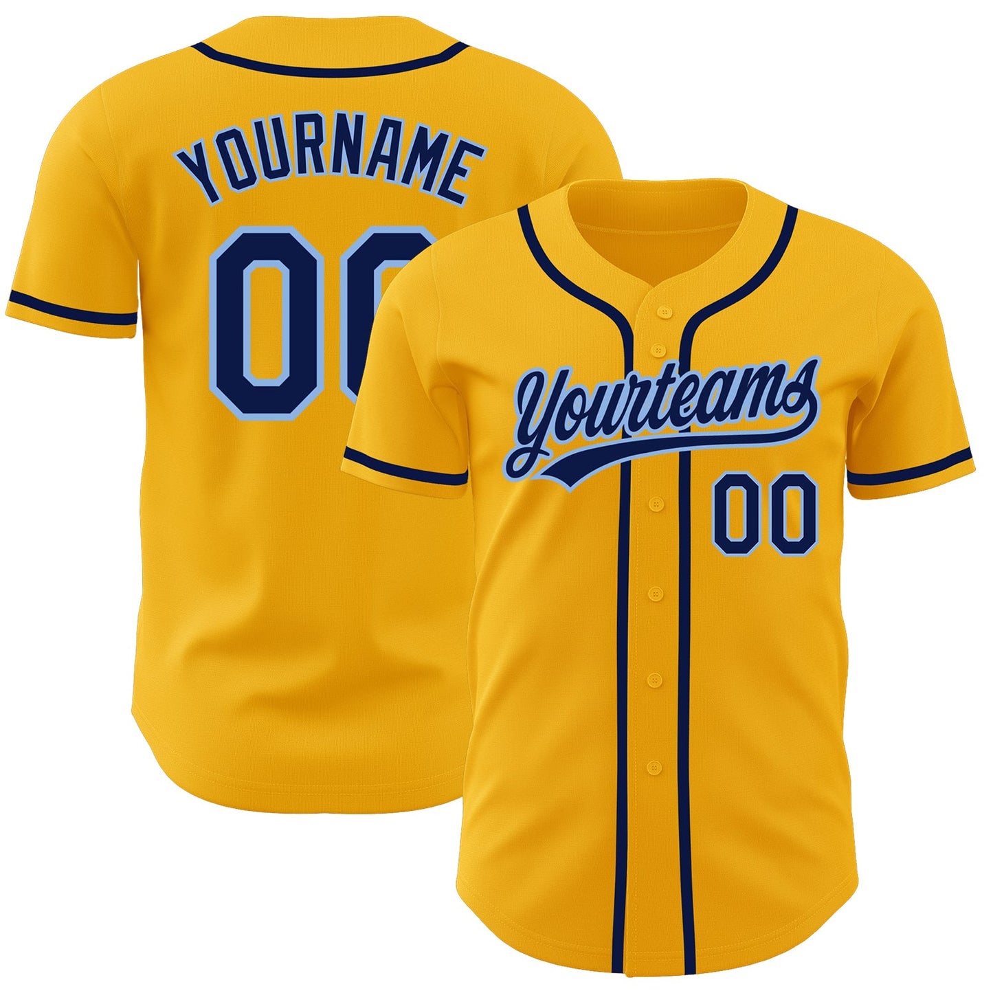 Custom Gold Navy-Light Blue Authentic Baseball Jersey - Main View