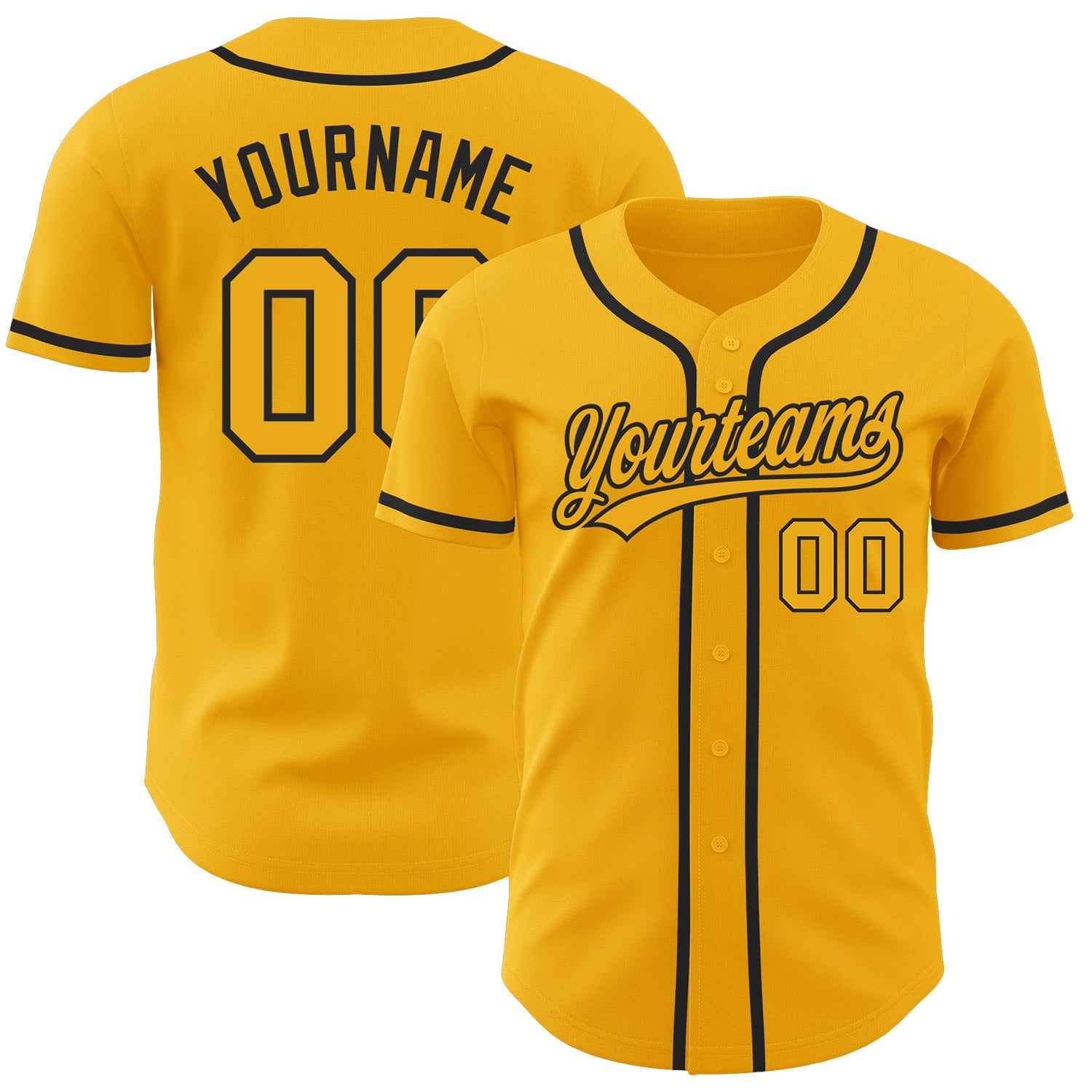 Custom Gold Gold-Black Authentic Baseball Jersey - Main View