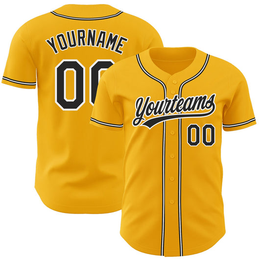 Custom Gold Black-White Authentic Baseball Jersey - Main View