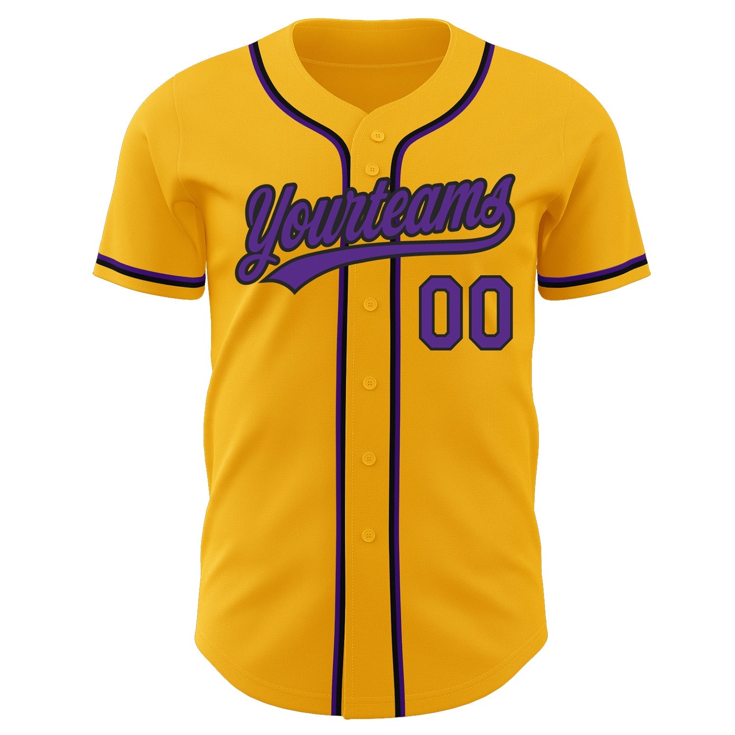 Custom Gold Purple-Black Authentic Baseball Jersey view 2