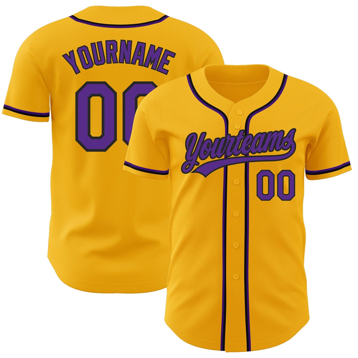 Custom Gold Purple-Black Authentic Baseball Jersey - Main View