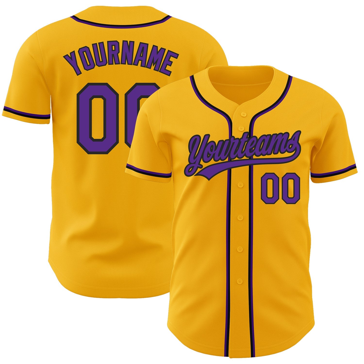 Custom Gold Purple-Black Authentic Baseball Jersey - Main View
