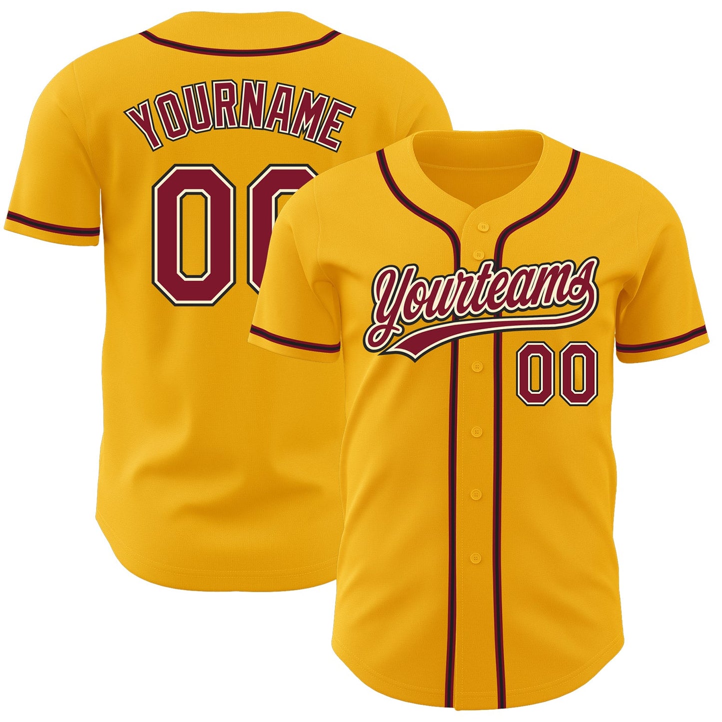 Custom Gold Crimson Cream-Black Authentic Baseball Jersey - Main View