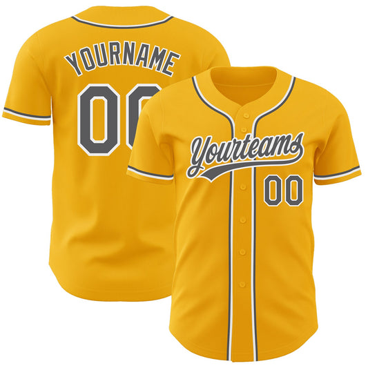 Custom Gold Steel Gray-White Authentic Baseball Jersey - Main View