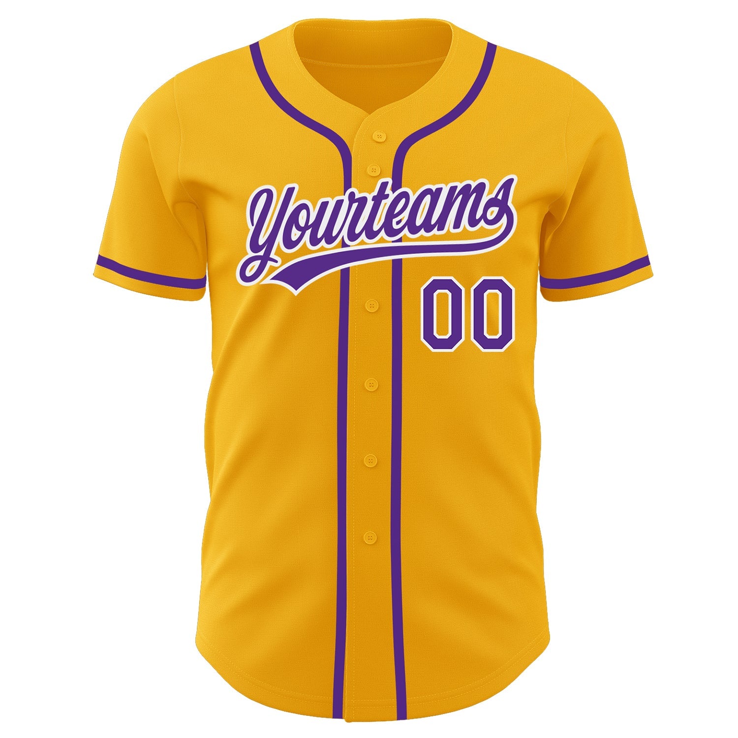 Custom Gold Purple-White Authentic Baseball Jersey view 2
