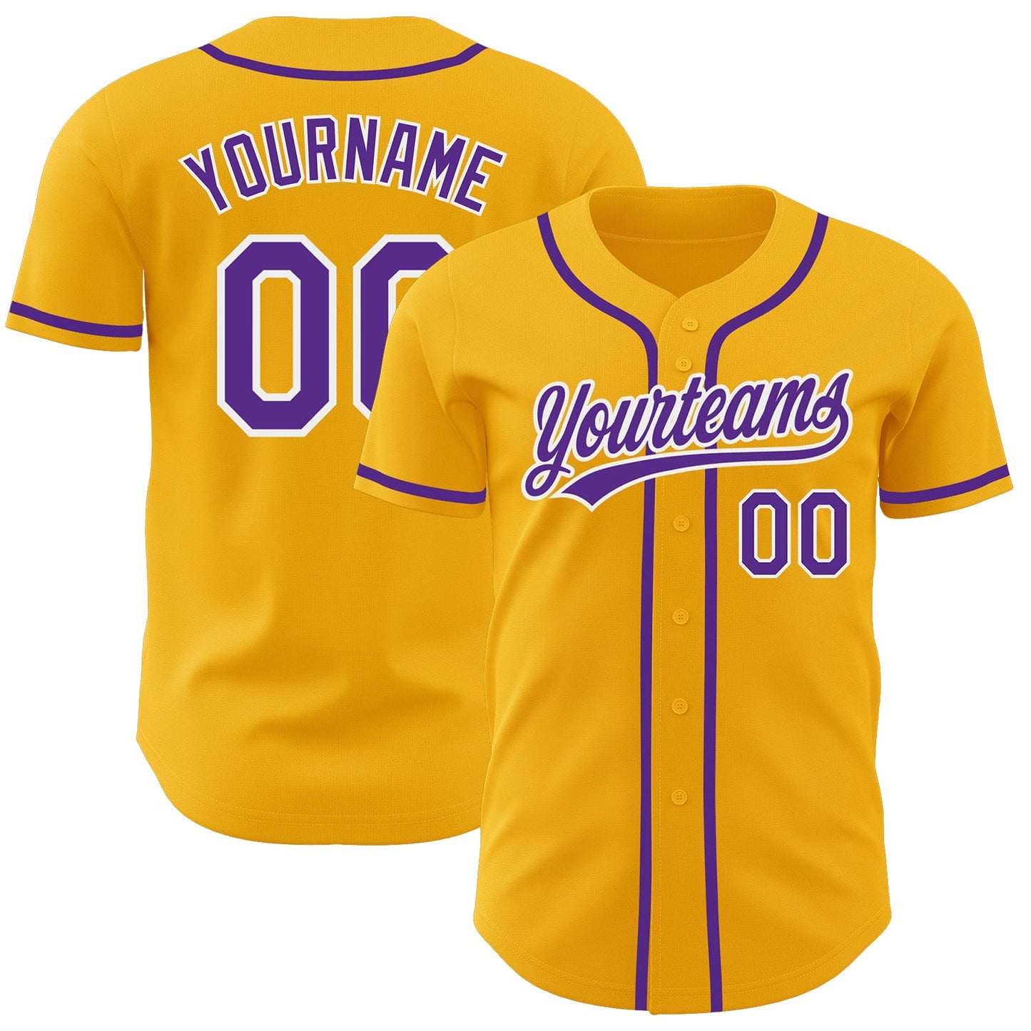 Custom Gold Purple-White Authentic Baseball Jersey - Main View