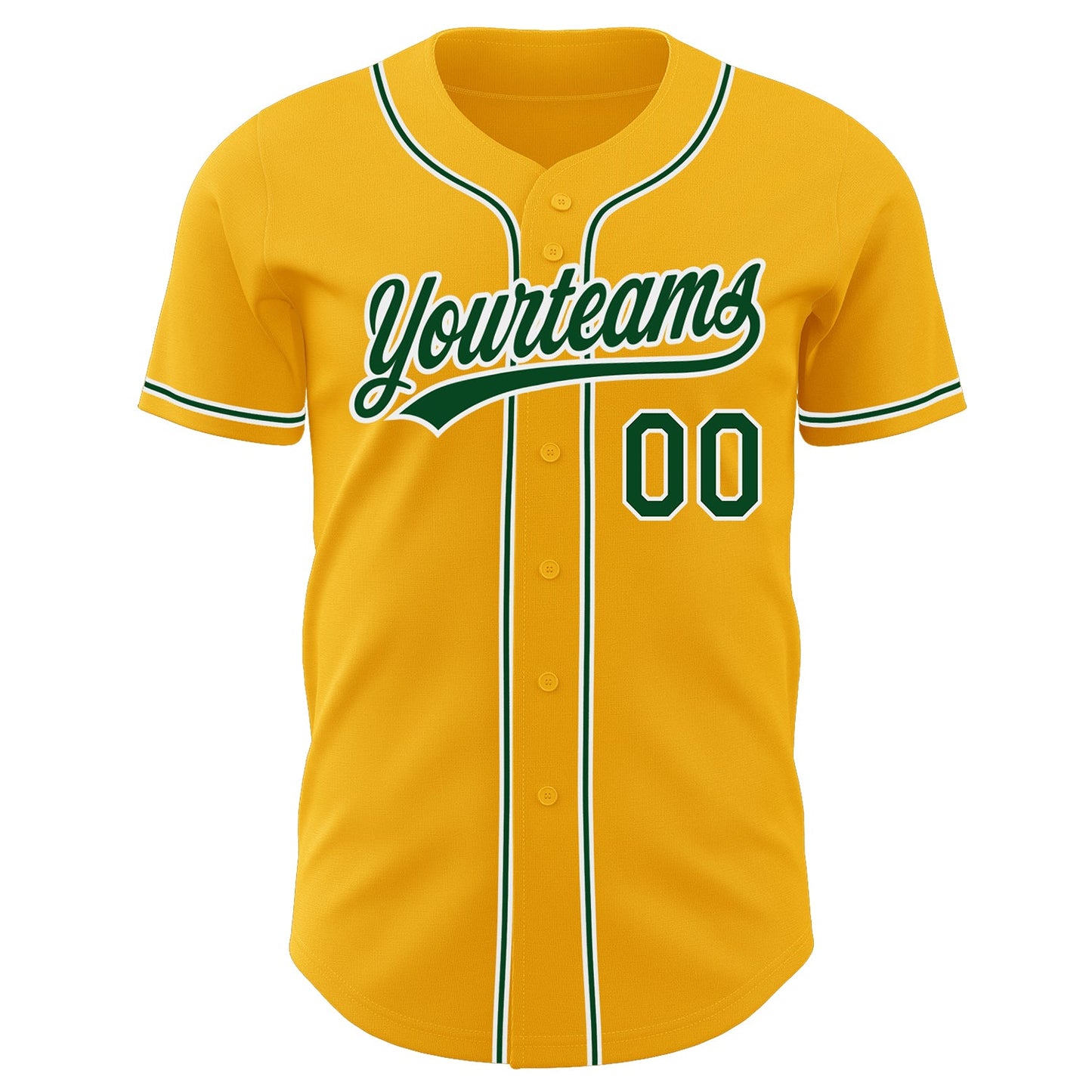 Custom Gold Green-White Authentic Baseball Jersey view 2