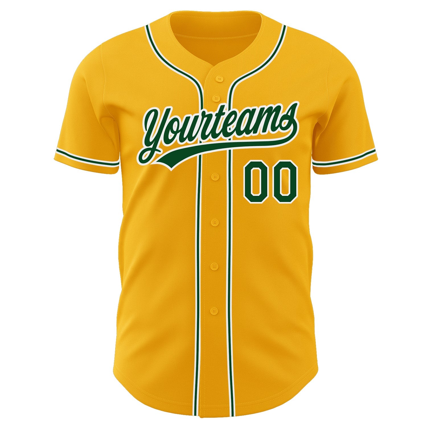 Custom Gold Green-White Authentic Baseball Jersey view 2