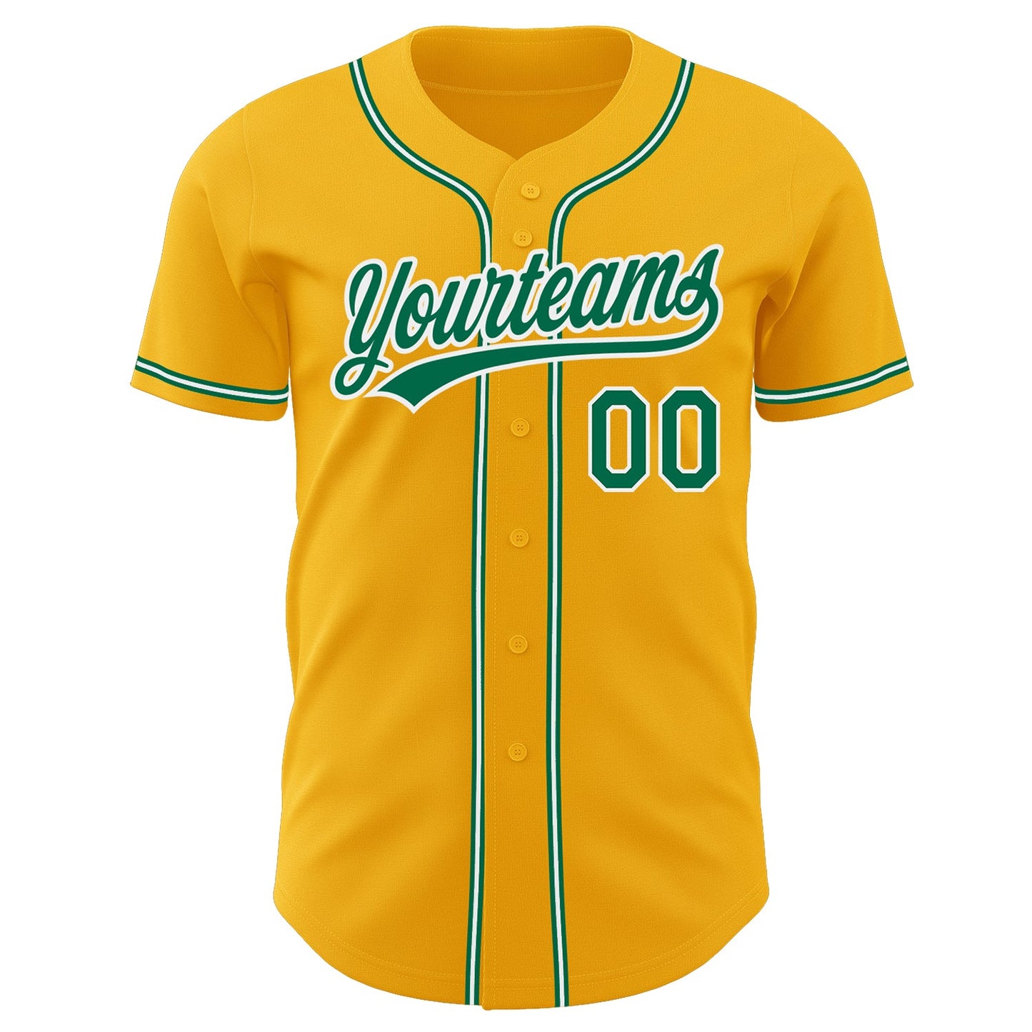Custom Gold Kelly Green-White Authentic Baseball Jersey view 2