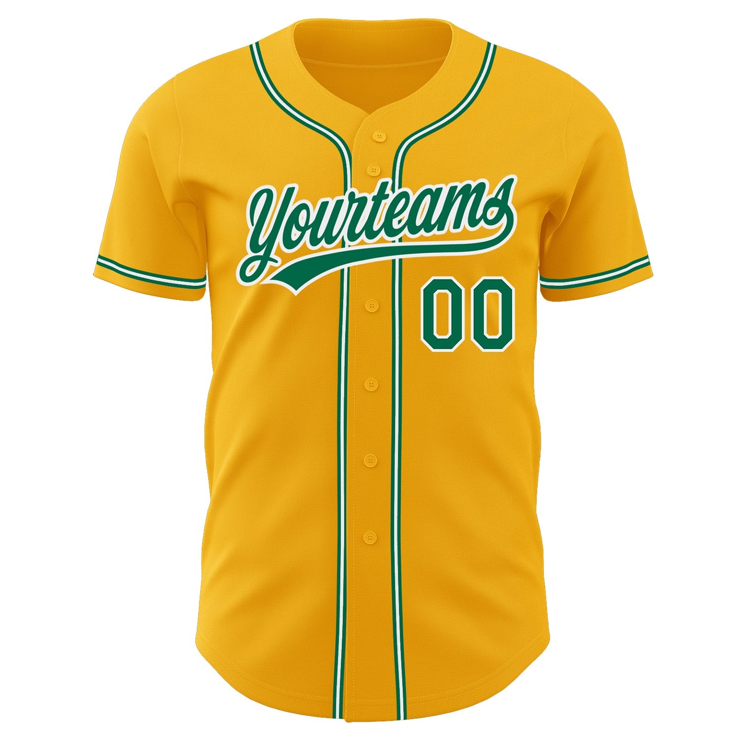 Custom Gold Kelly Green-White Authentic Baseball Jersey view 2