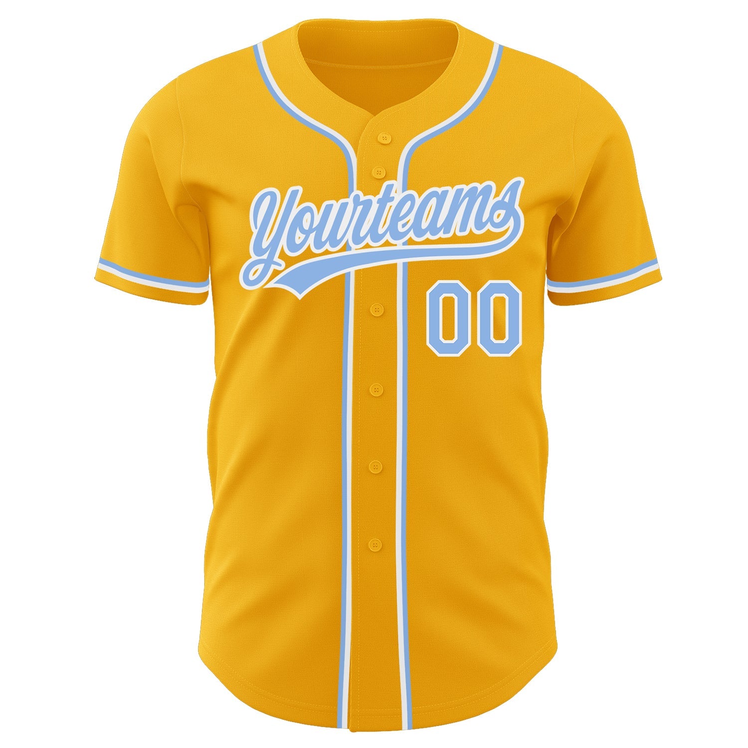 Custom Gold Light Blue-White Authentic Baseball Jersey view 2