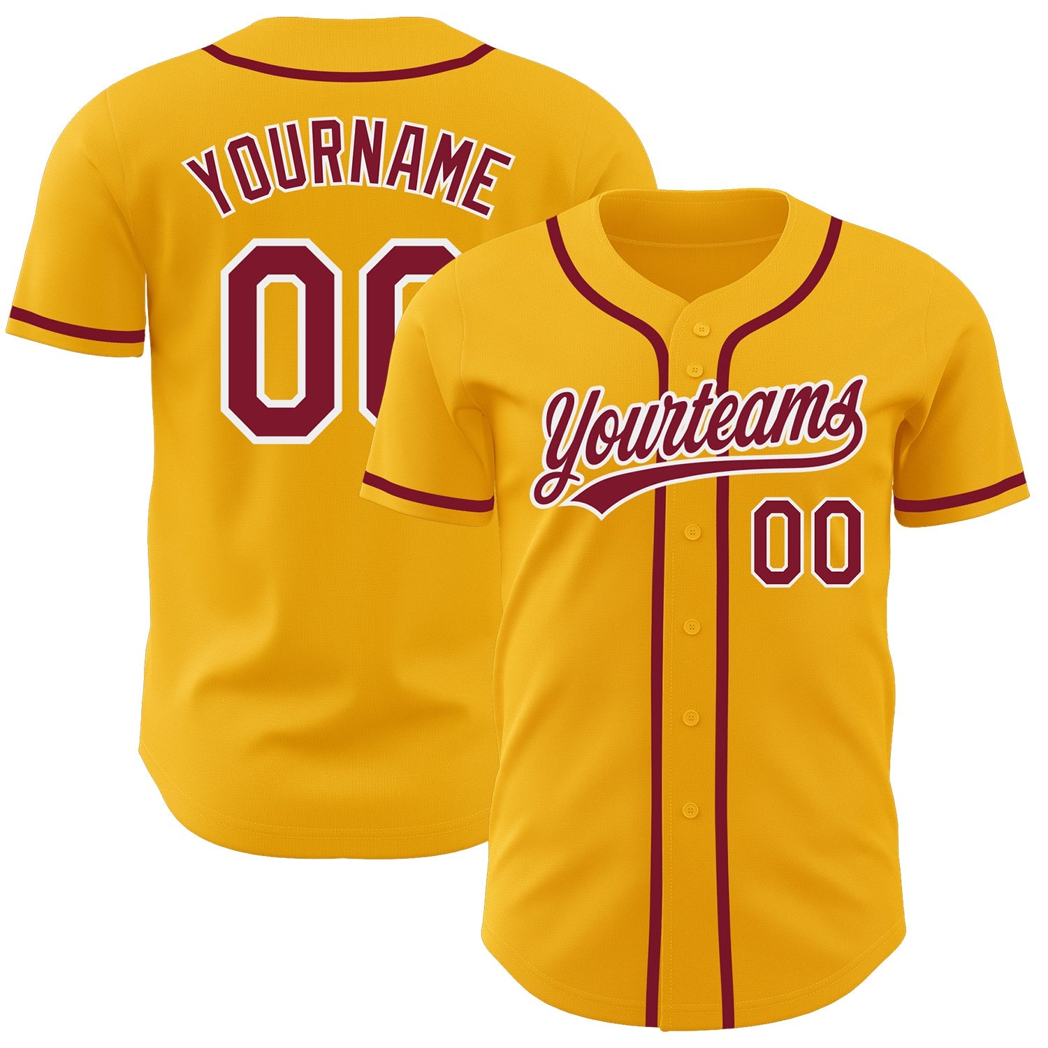 Custom Gold Crimson-White Authentic Baseball Jersey - Main View