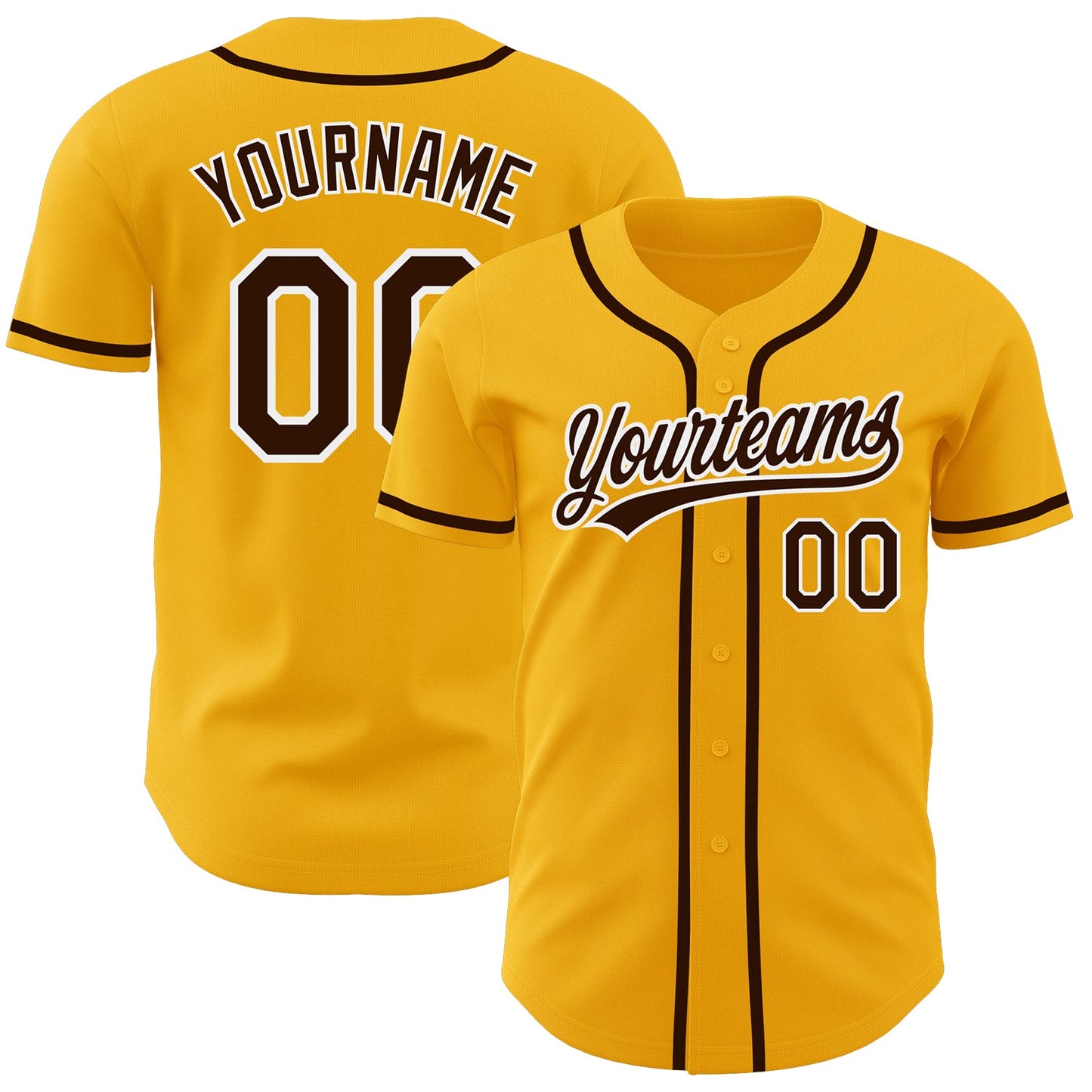 Custom Gold Brown-White Authentic Baseball Jersey - Main View