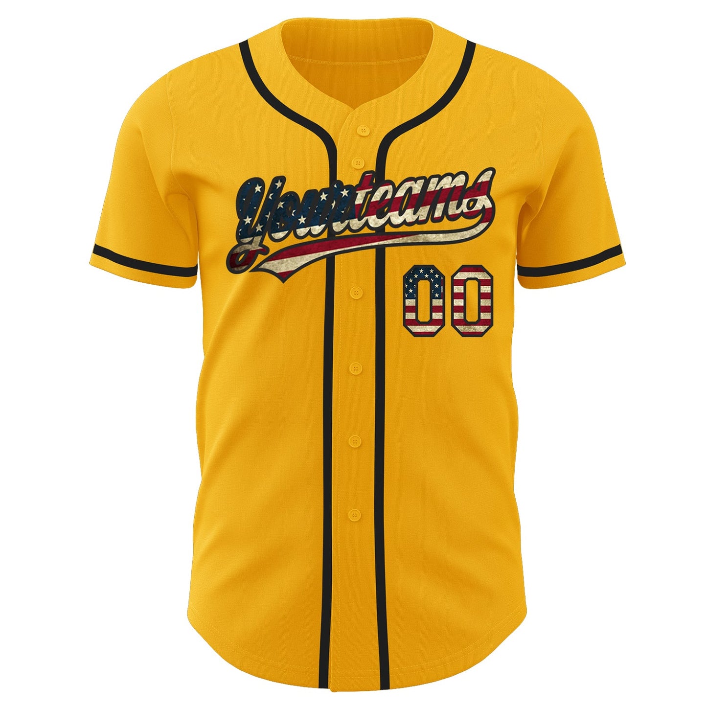 Custom Gold Vintage USA Flag-Black Authentic Baseball Jersey view 2