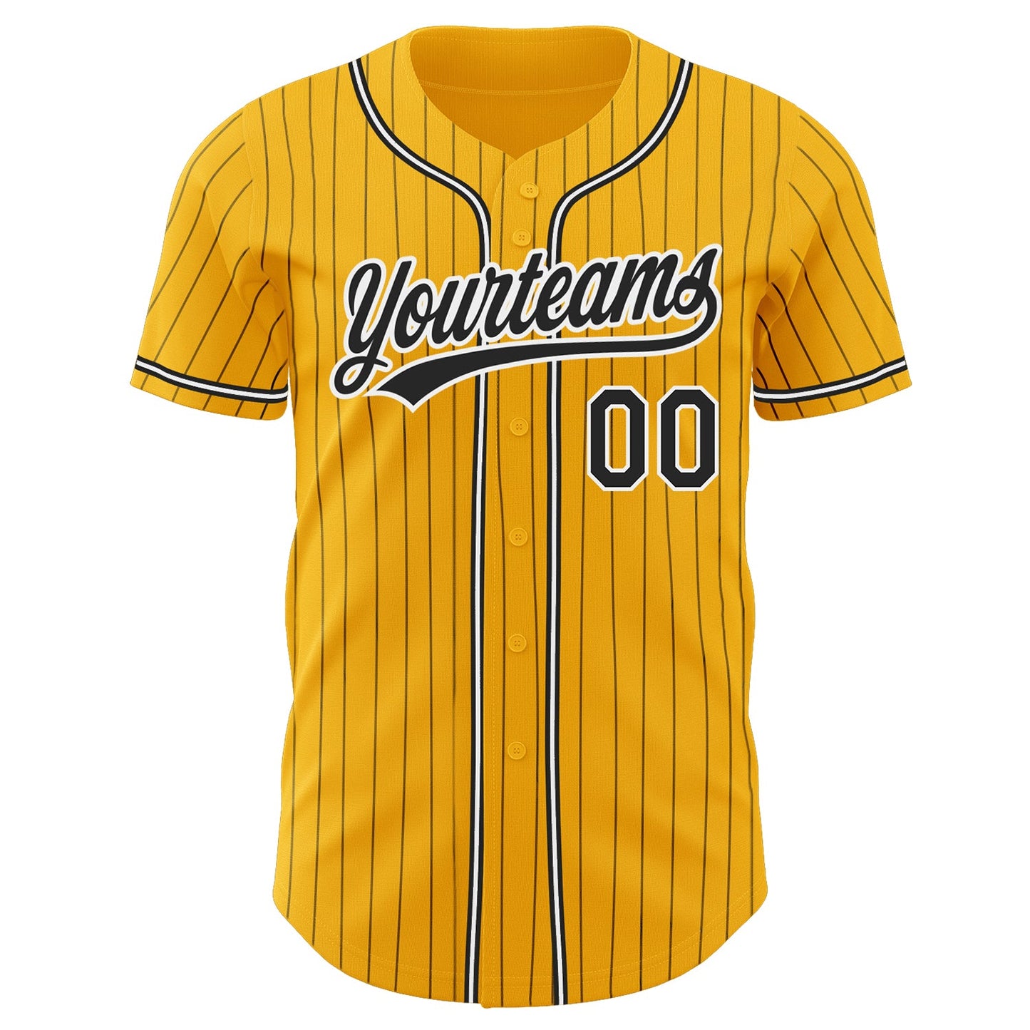 Custom Gold Black Pinstripe Black-White Authentic Baseball Jersey view 2
