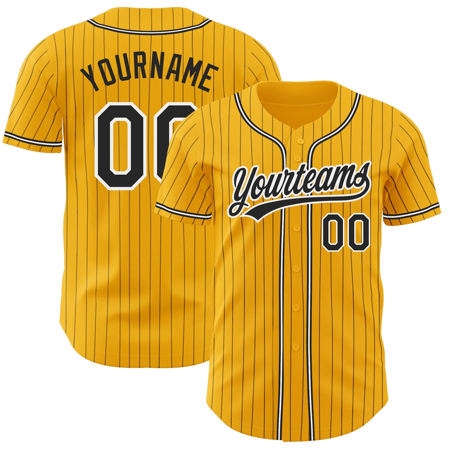 Custom Gold Black Pinstripe Black-White Authentic Baseball Jersey - Main View