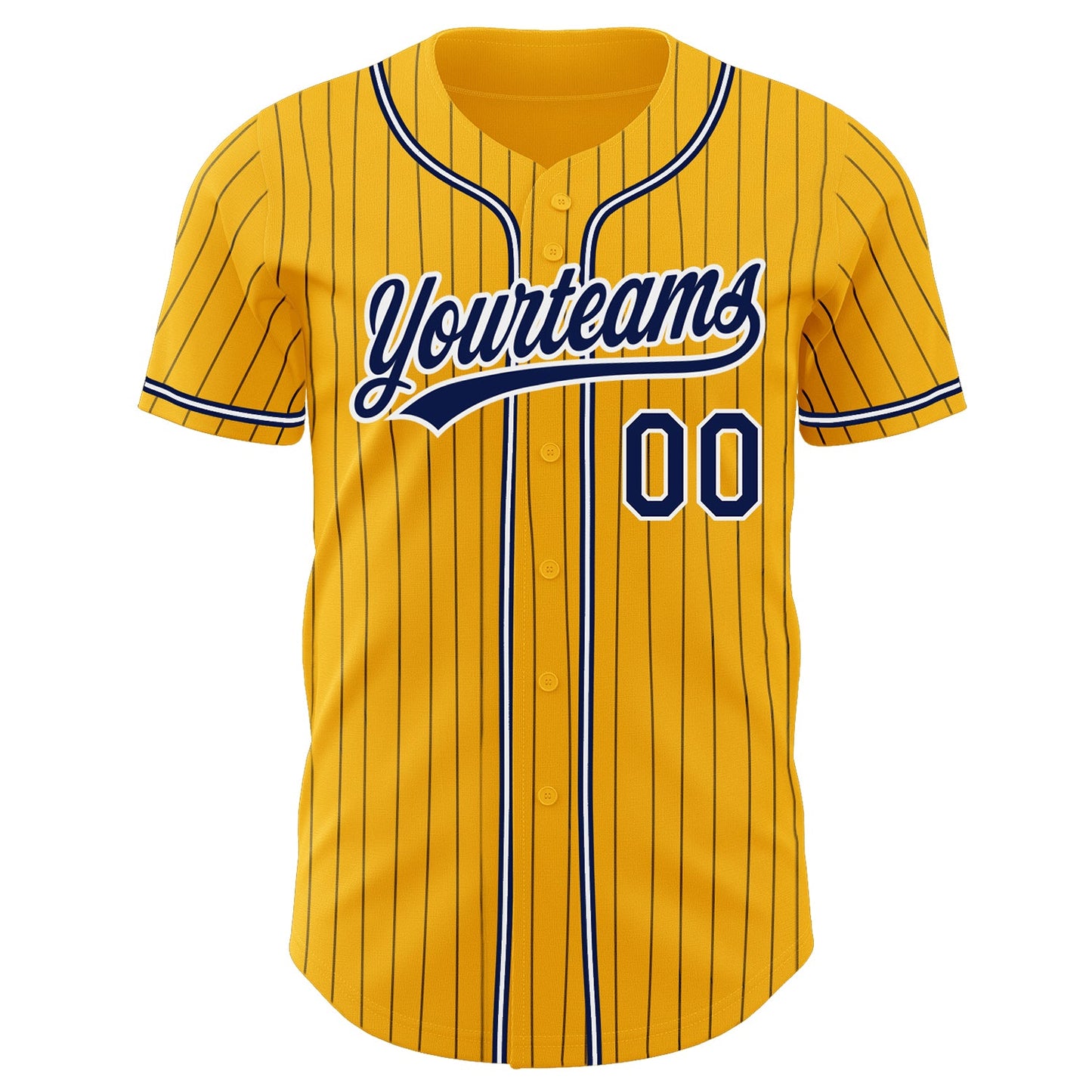 Custom Gold Navy Pinstripe Navy-White Authentic Baseball Jersey view 2