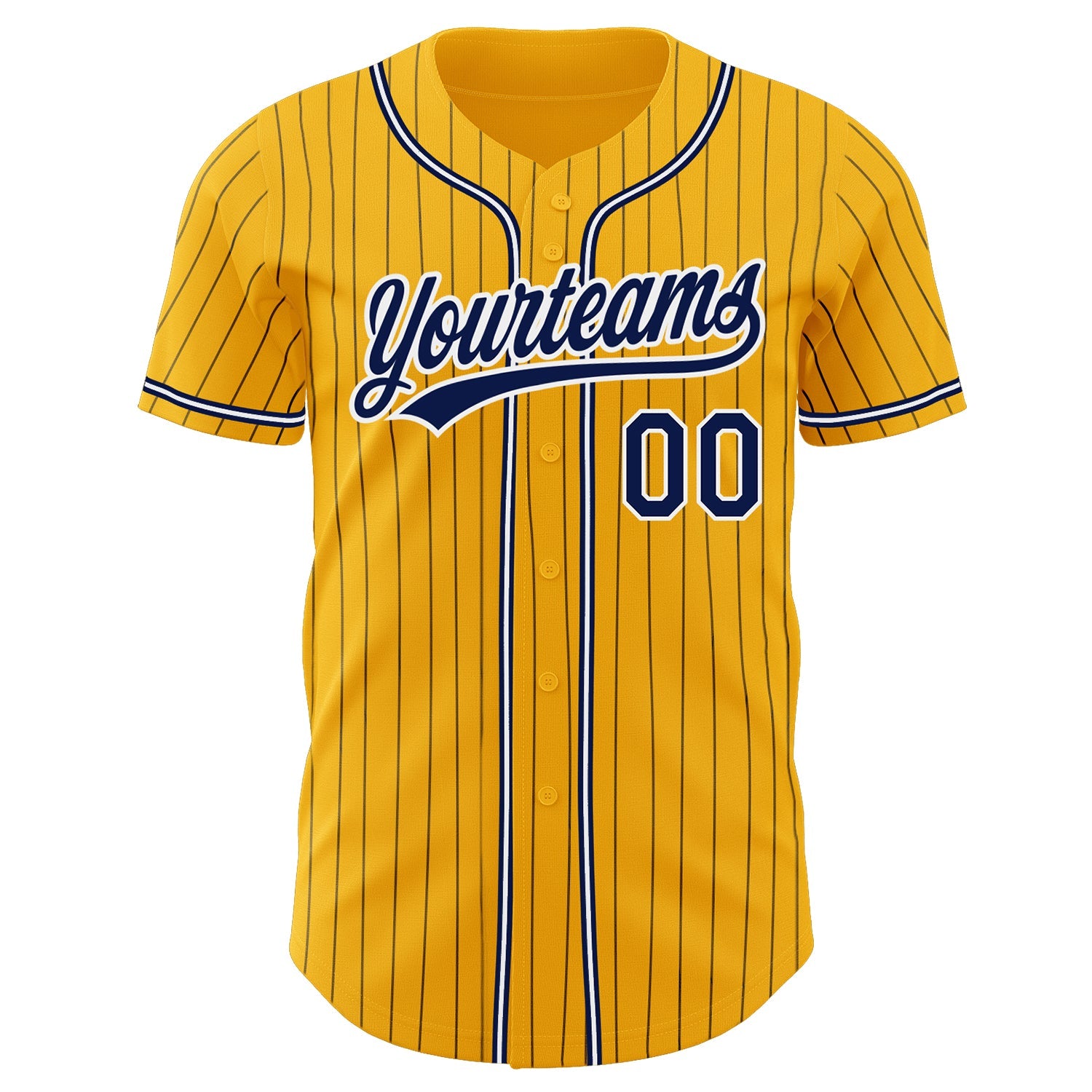 Custom Gold Navy Pinstripe Navy-White Authentic Baseball Jersey view 2