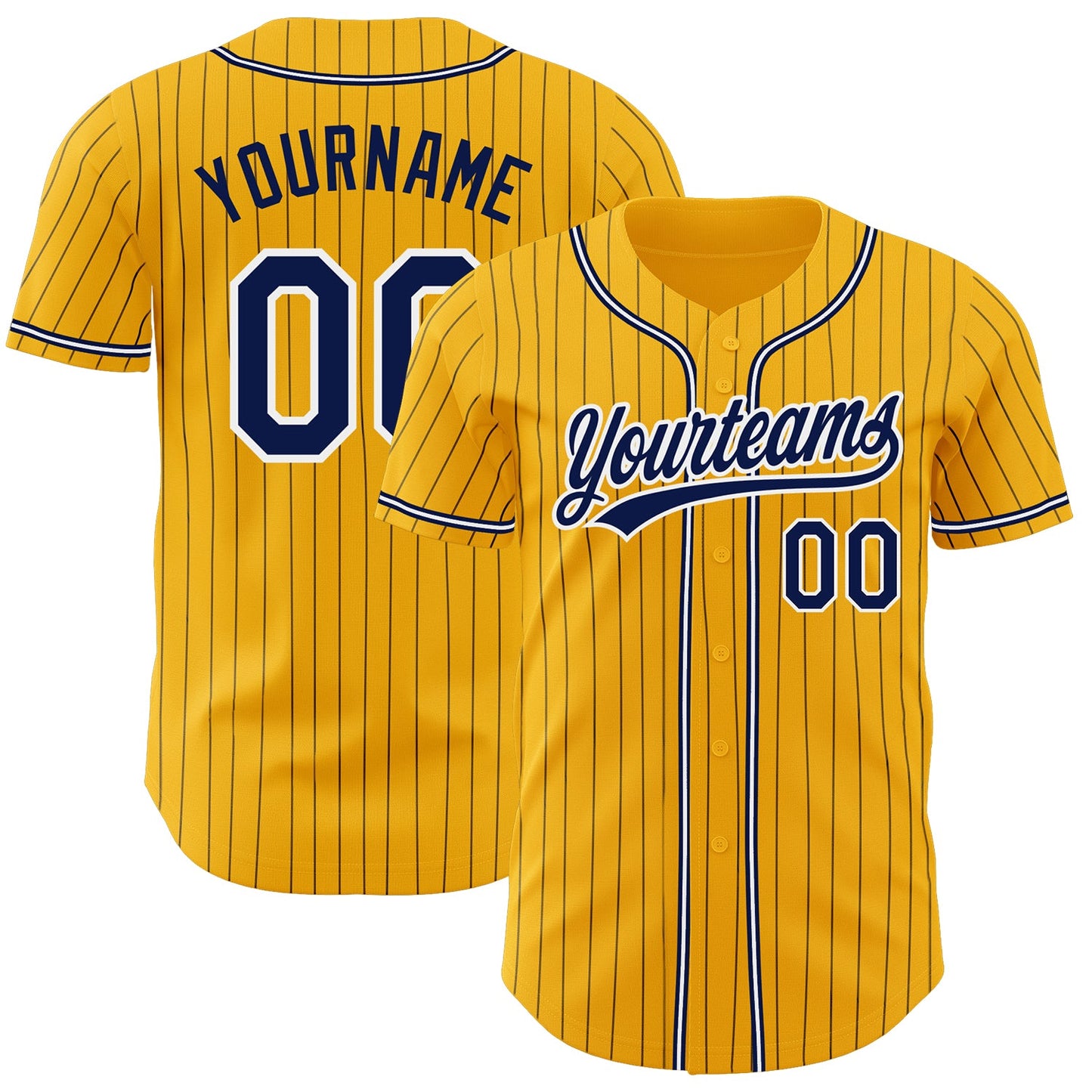 Custom Gold Navy Pinstripe Navy-White Authentic Baseball Jersey - Main View