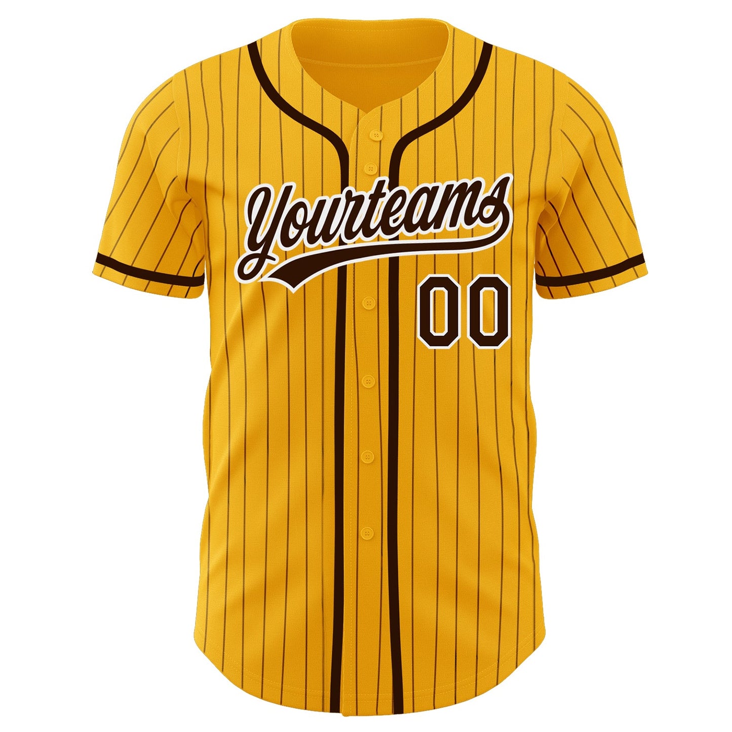 Custom Gold Brown Pinstripe Brown-White Authentic Baseball Jersey view 2