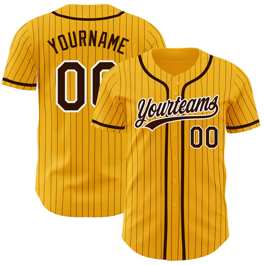Custom Gold Brown Pinstripe Brown-White Authentic Baseball Jersey - Main View