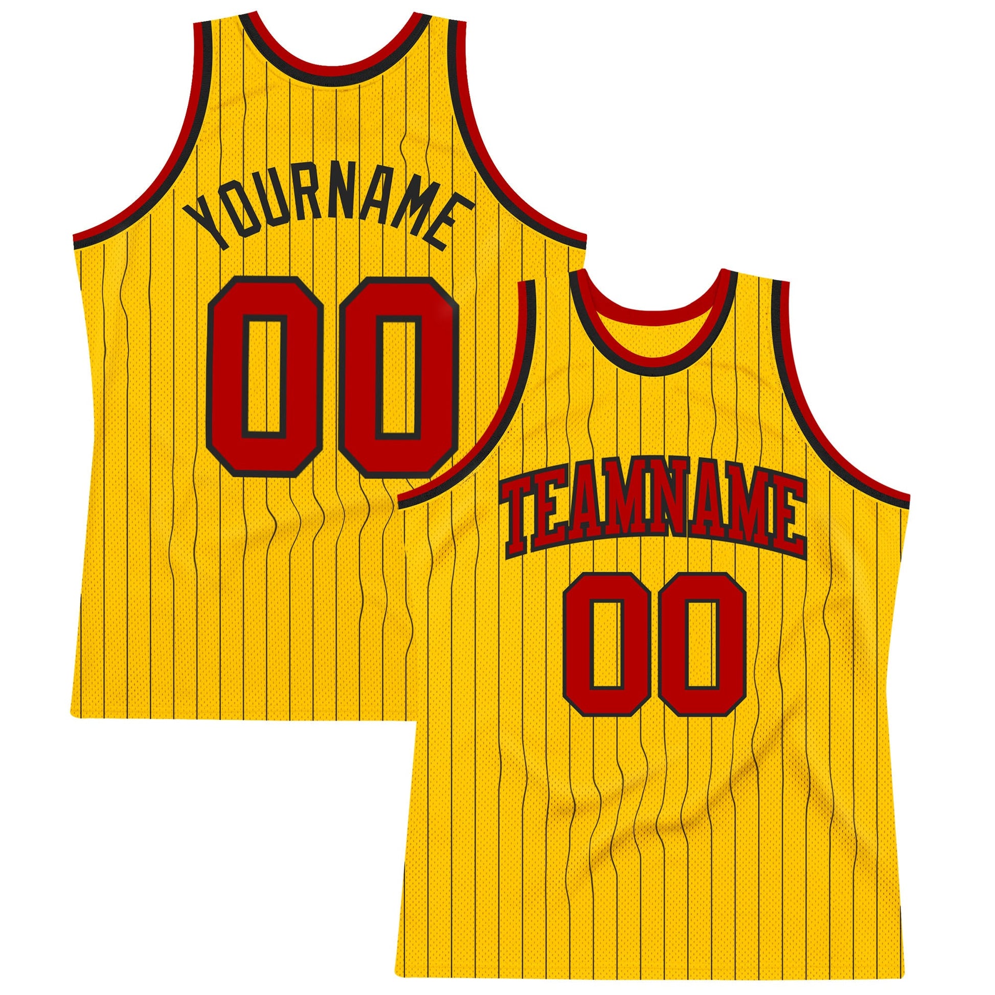 Custom Gold Black Pinstripe Red Authentic Basketball Jersey - Main View