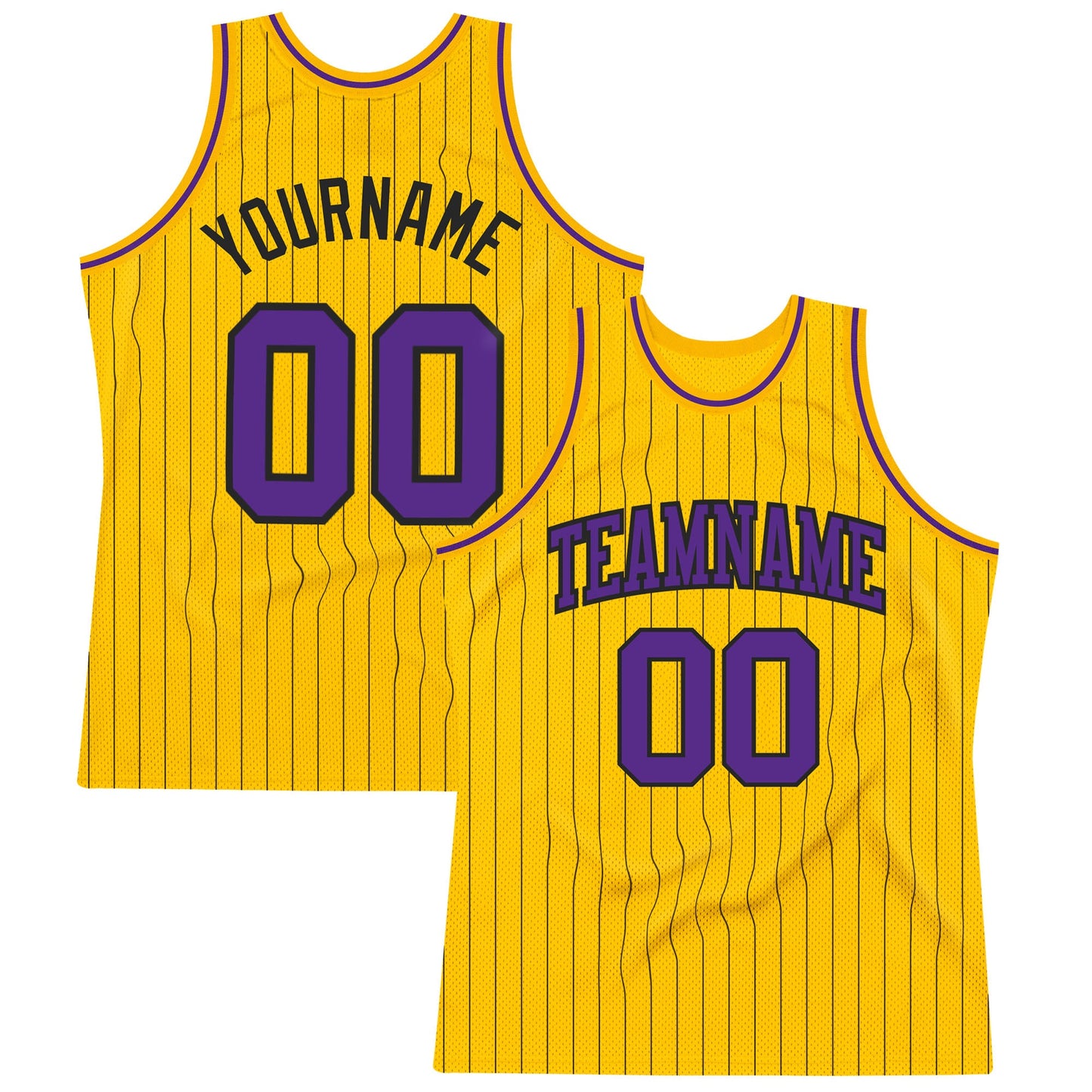 Custom Gold Black Pinstripe Purple Authentic Basketball Jersey - Main View