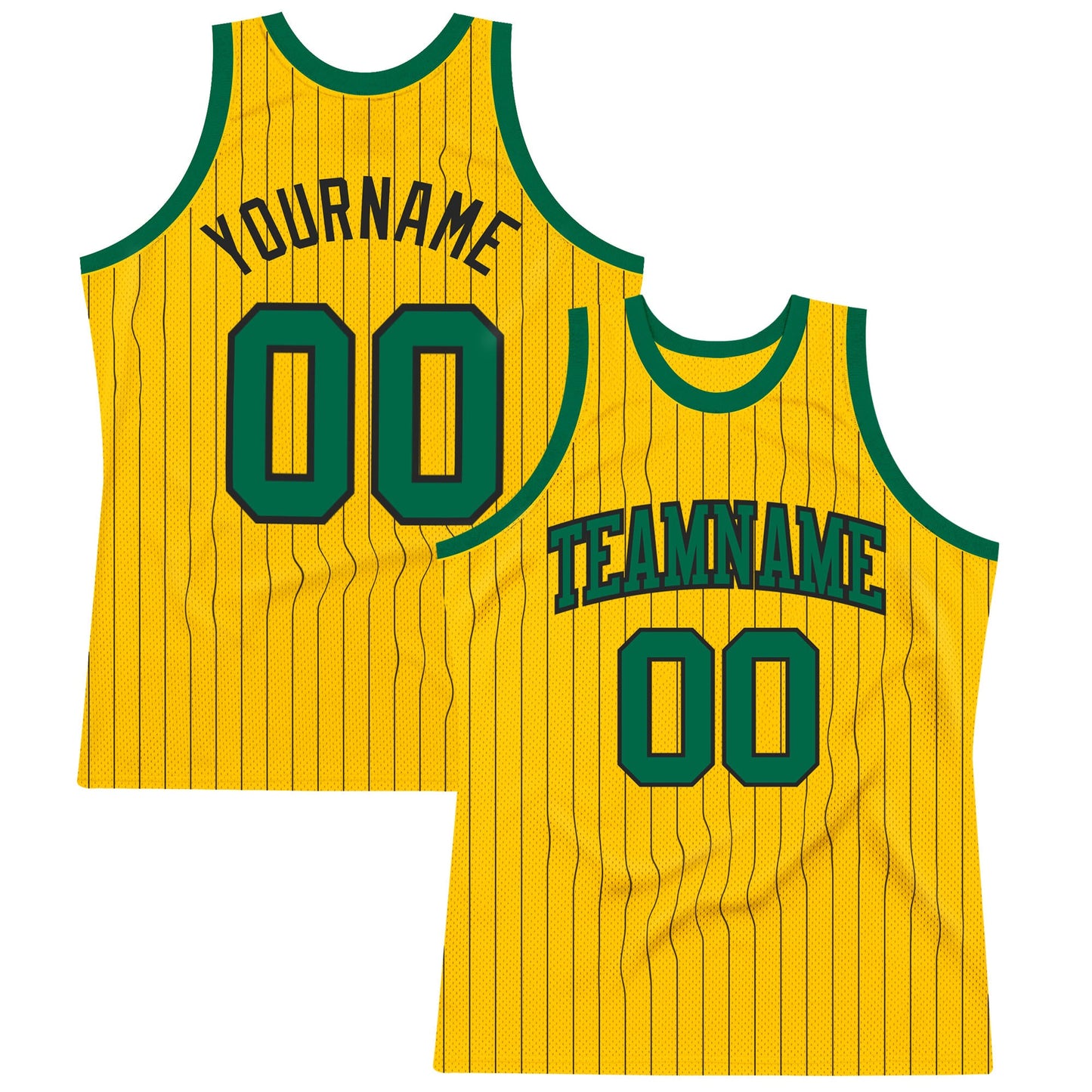 Custom Gold Black Pinstripe Kelly Green Authentic Basketball Jersey - Main View