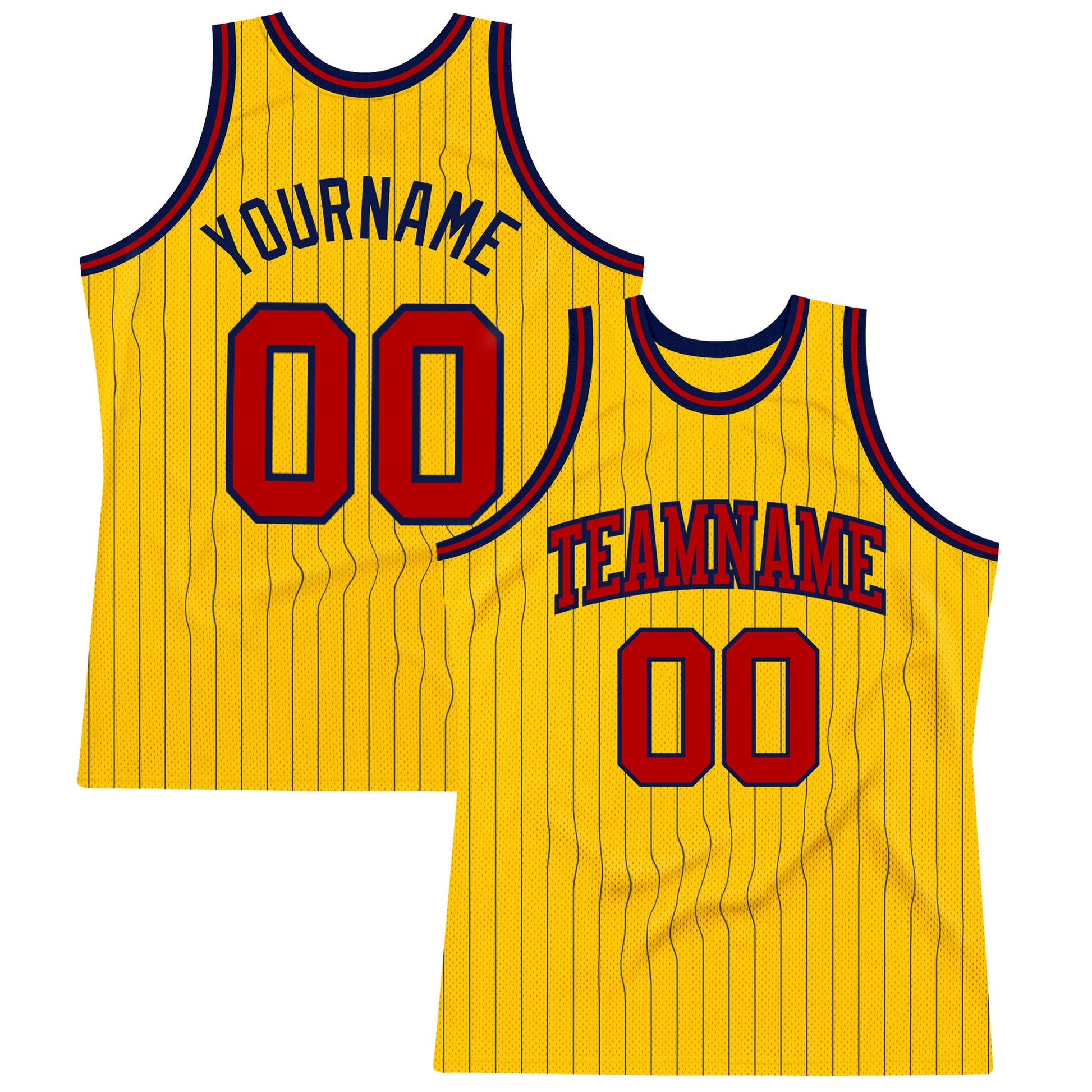 Custom Gold Navy Pinstripe Red Authentic Basketball Jersey - Main View