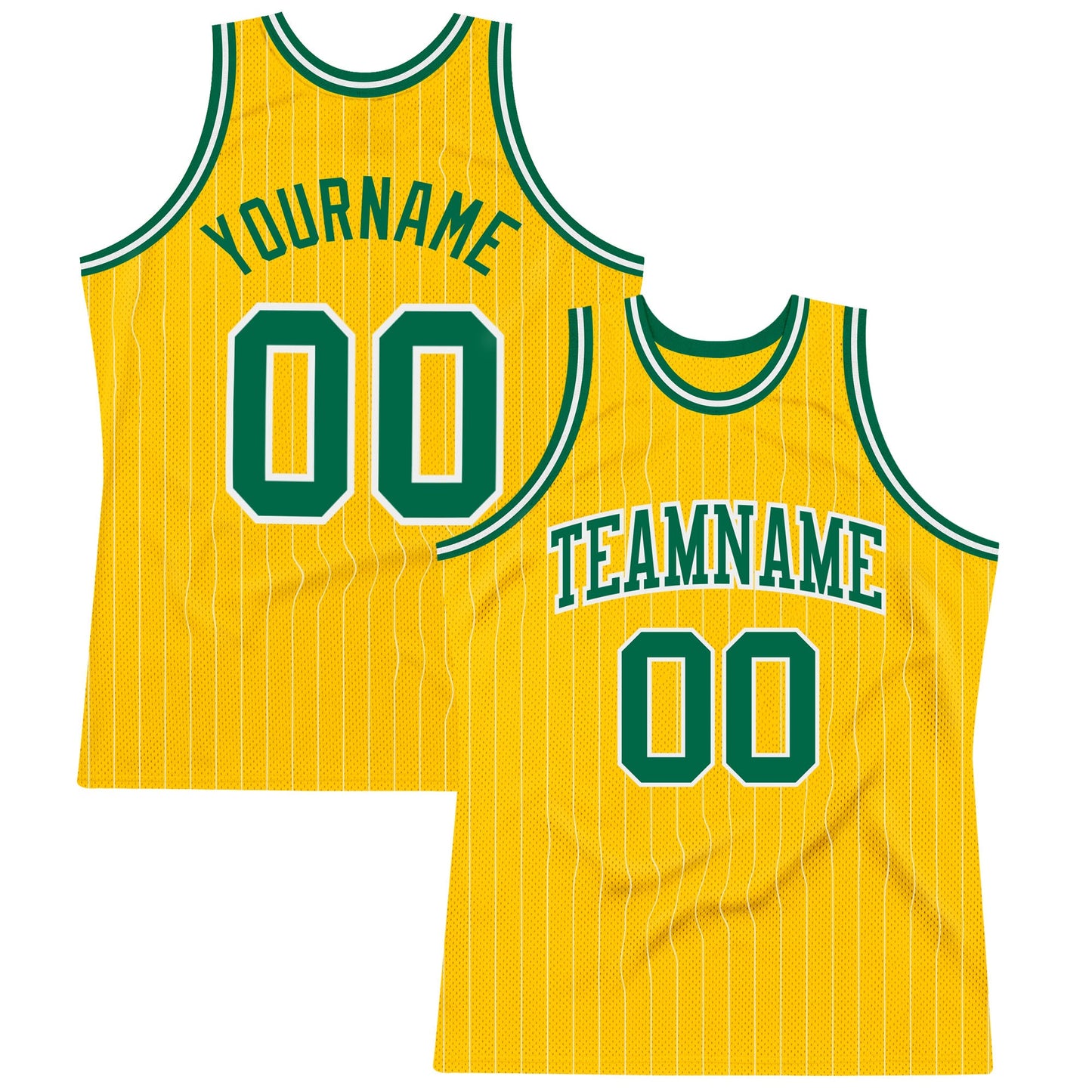 Custom Gold White Pinstripe Kelly Green Authentic Basketball Jersey - Main View