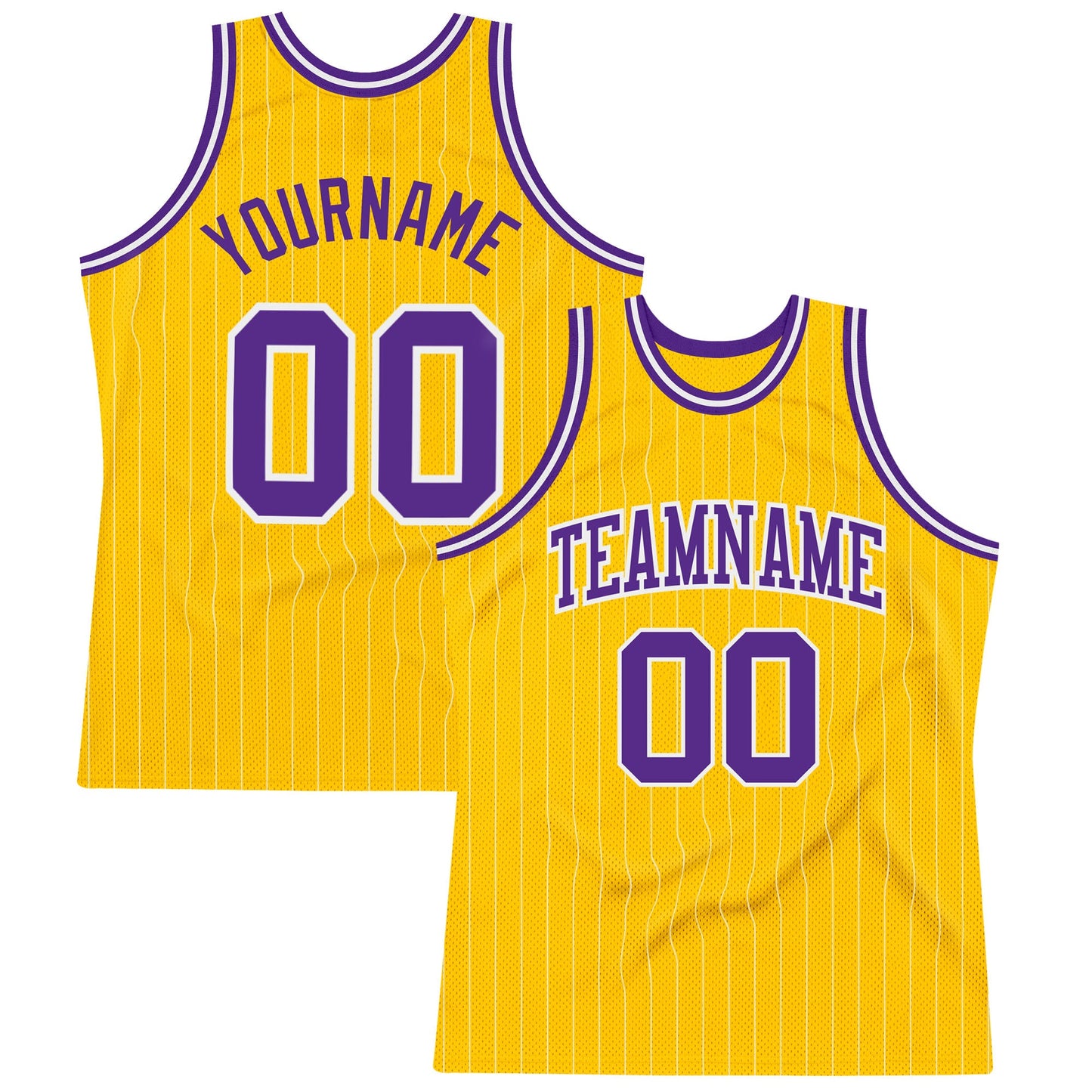 Custom Gold White Pinstripe Purple Authentic Basketball Jersey - Main View