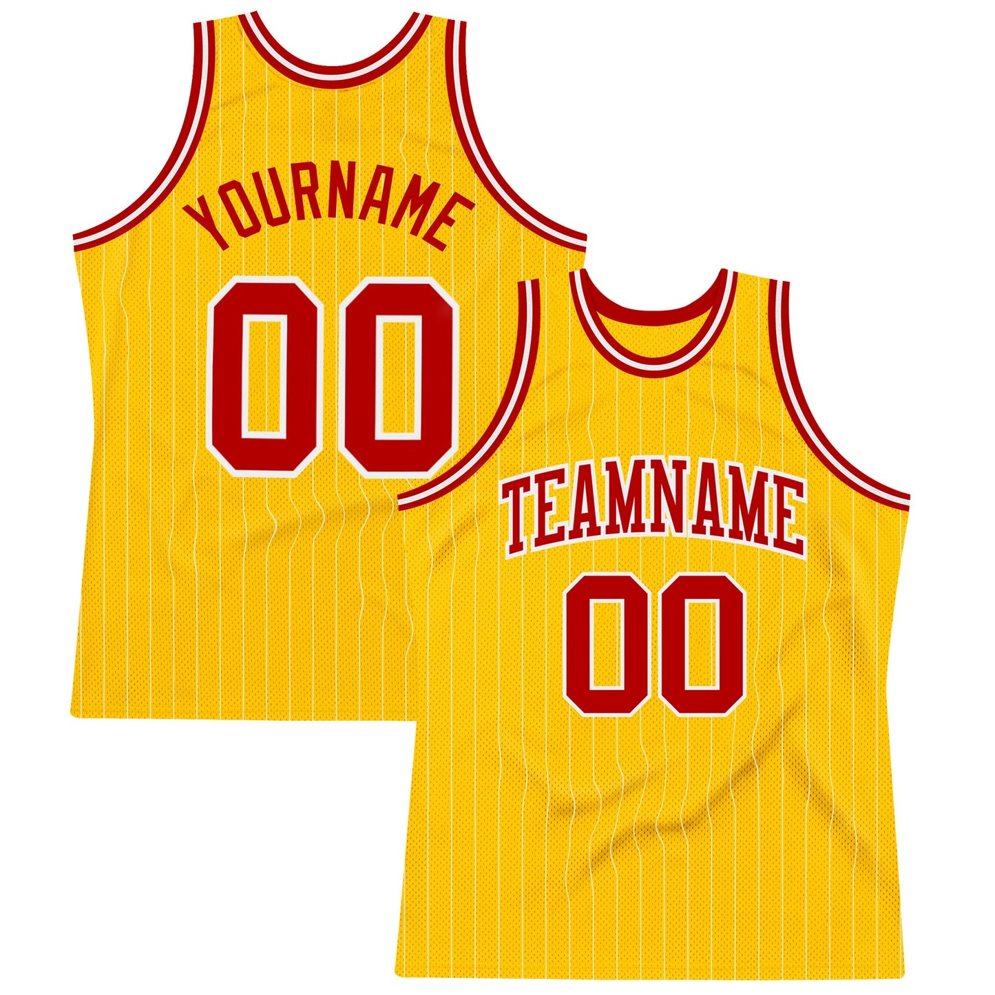 Custom Gold White Pinstripe Red Authentic Basketball Jersey - Main View