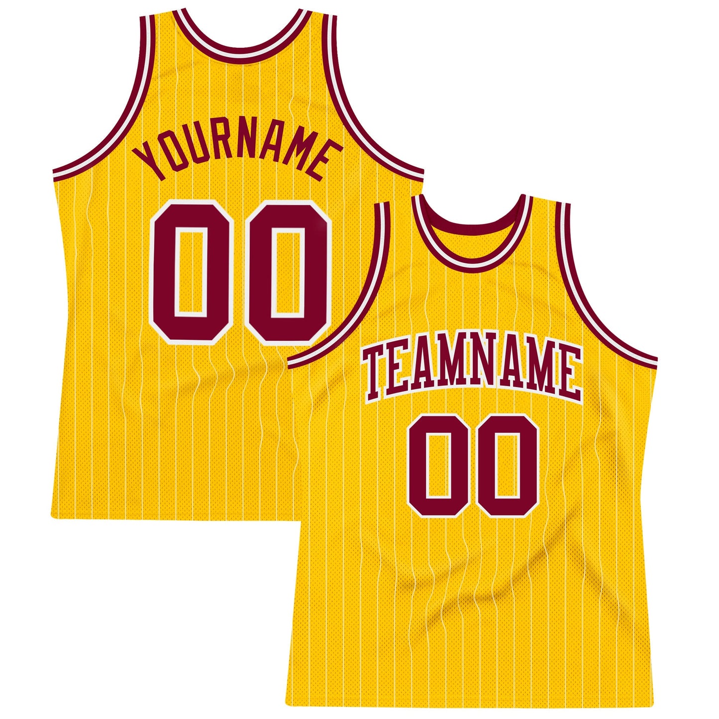 Custom Gold White Pinstripe Maroon Authentic Basketball Jersey - Main View