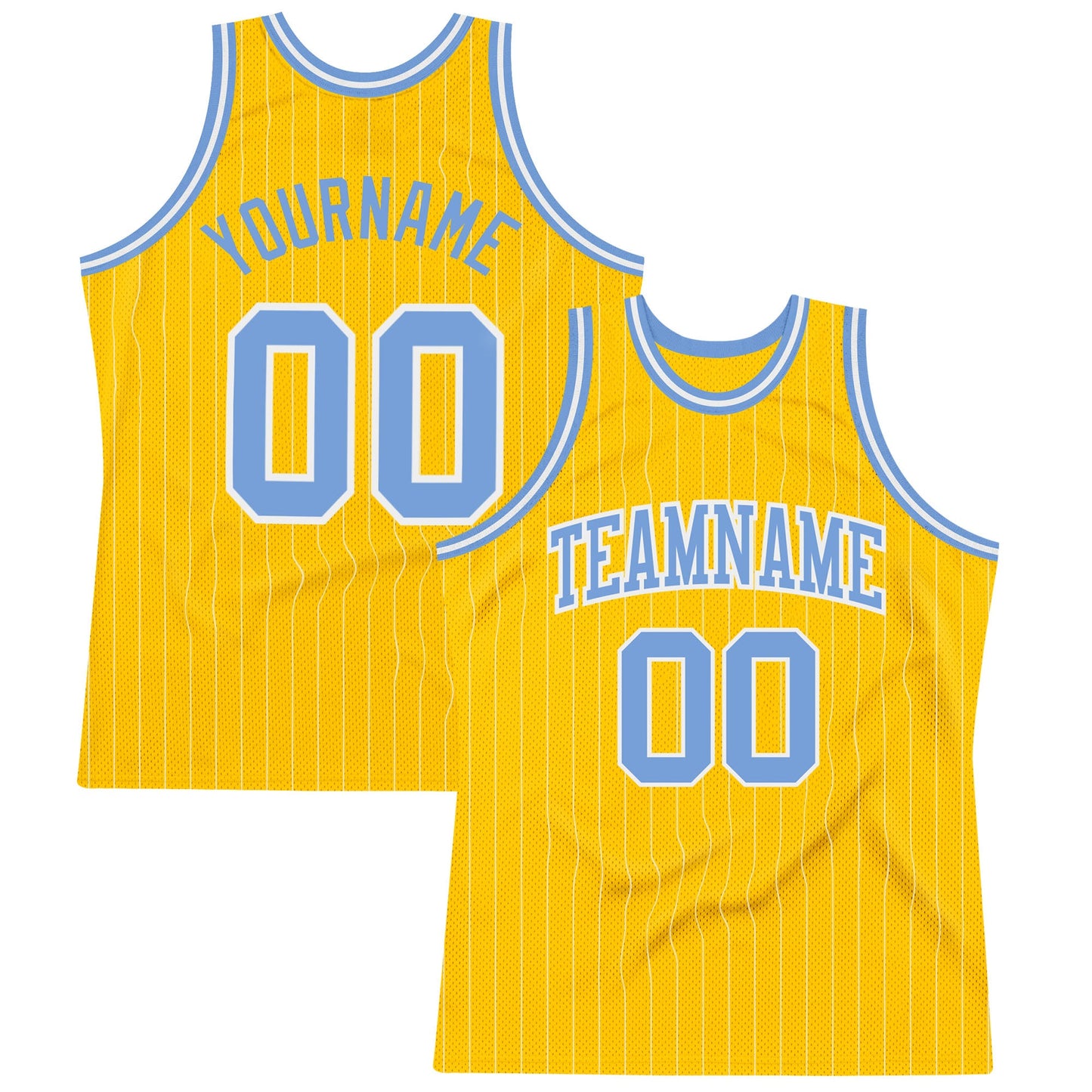 Custom Gold White Pinstripe Light Blue Authentic Basketball Jersey - Main View
