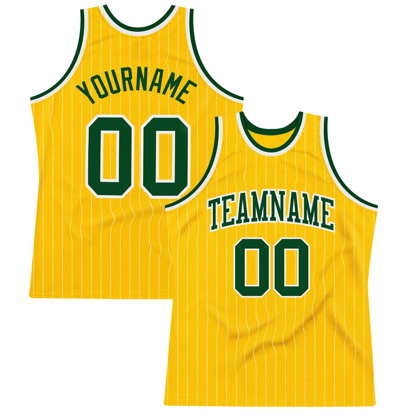 Custom Gold White Pinstripe Green Authentic Basketball Jersey - Main View