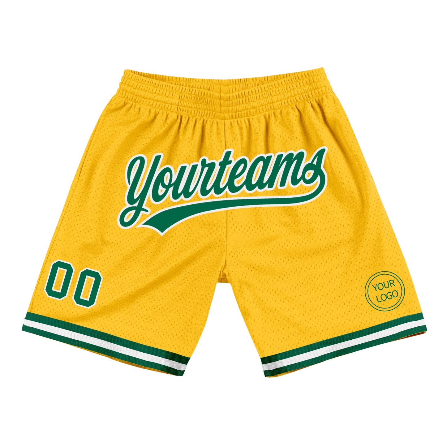 Custom Gold Kelly Green-White Authentic Throwback Basketball Shorts - Main View