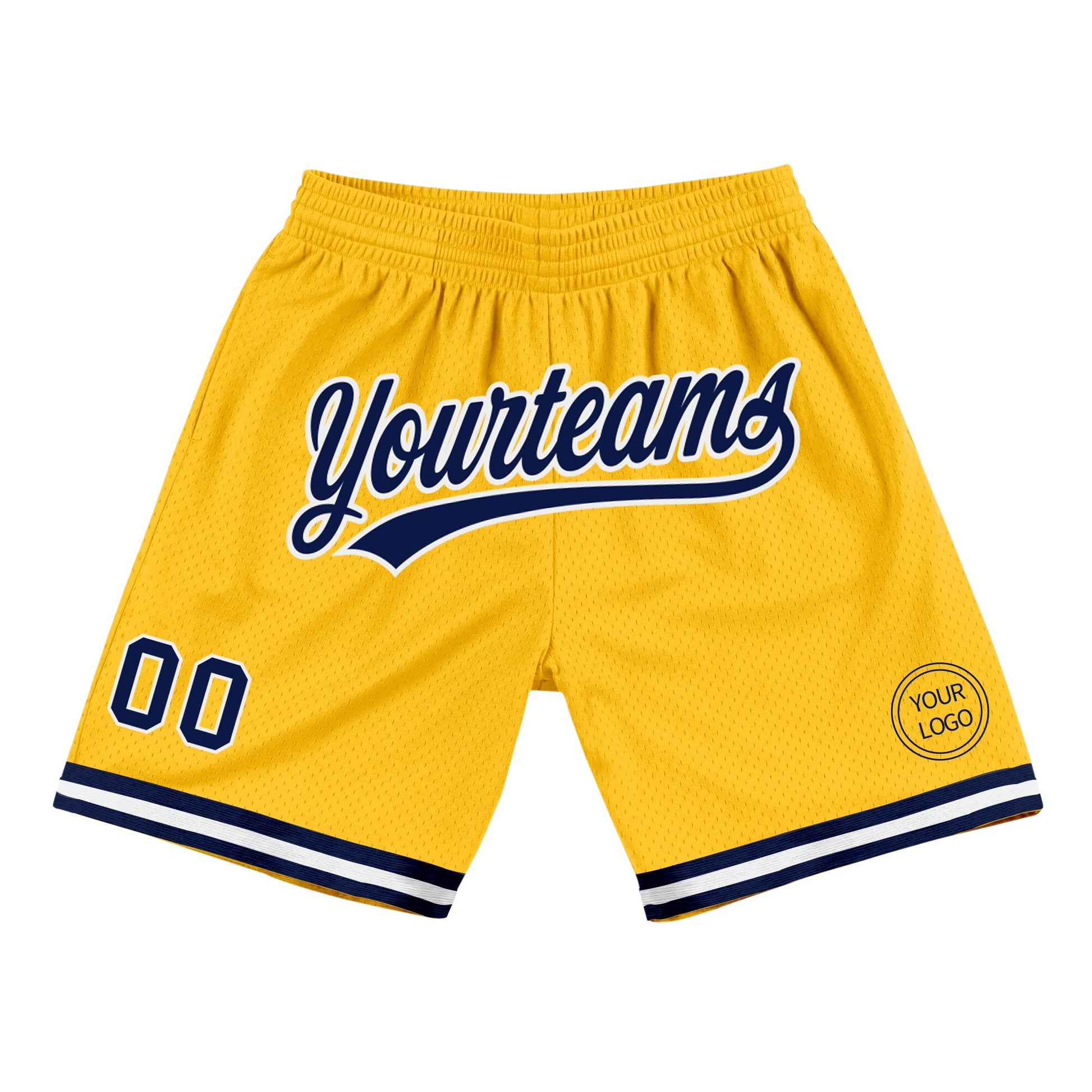 Custom Gold Navy-White Authentic Throwback Basketball Shorts - Main View