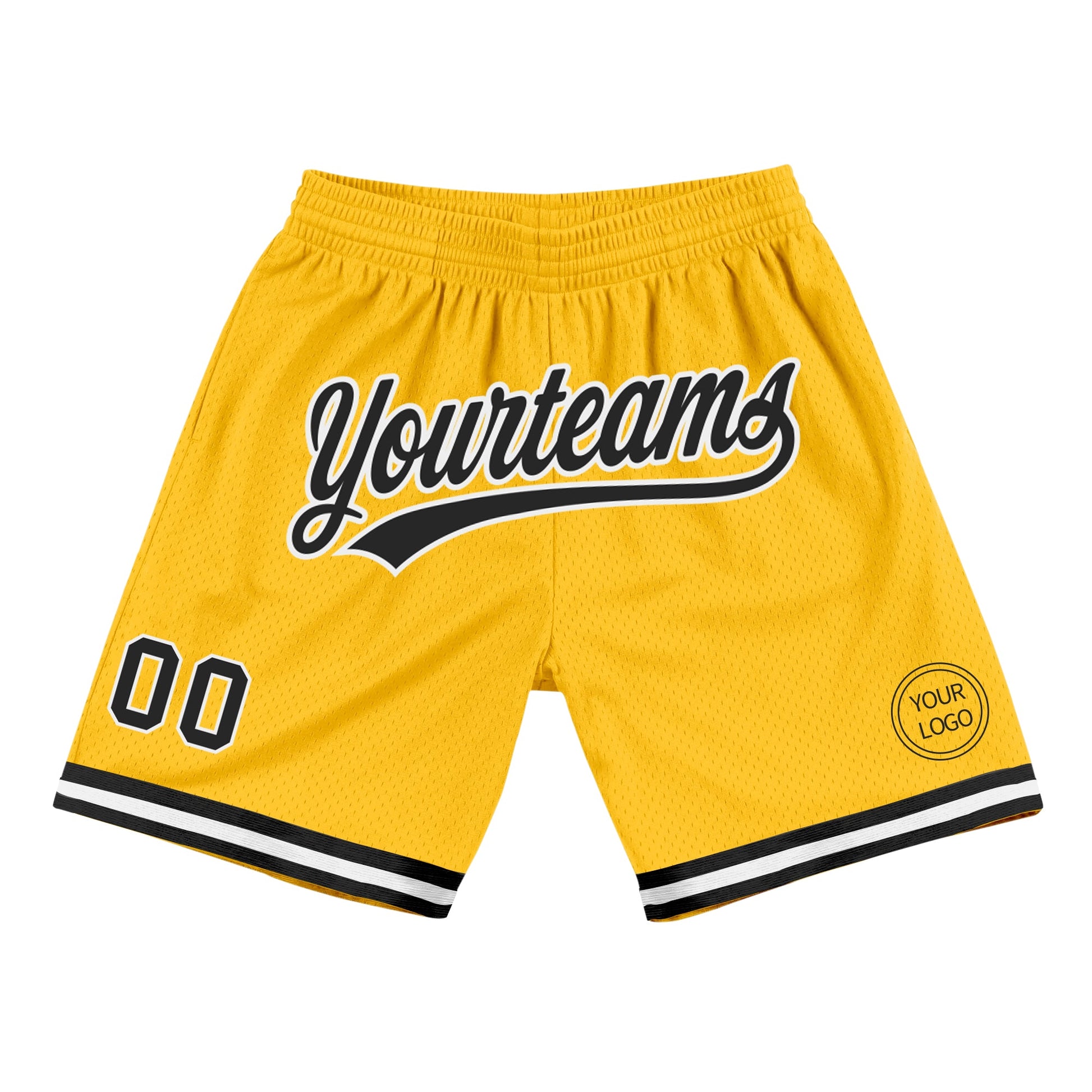 Custom Gold Black-White Authentic Throwback Basketball Shorts - Main View