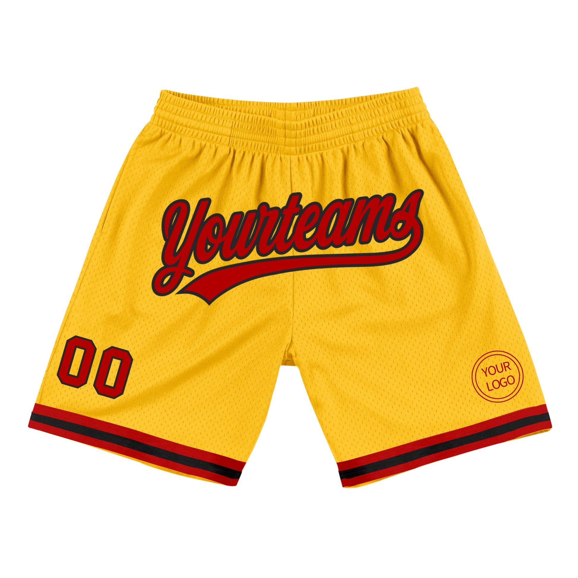 Custom Gold Red-Black Authentic Throwback Basketball Shorts - Main View
