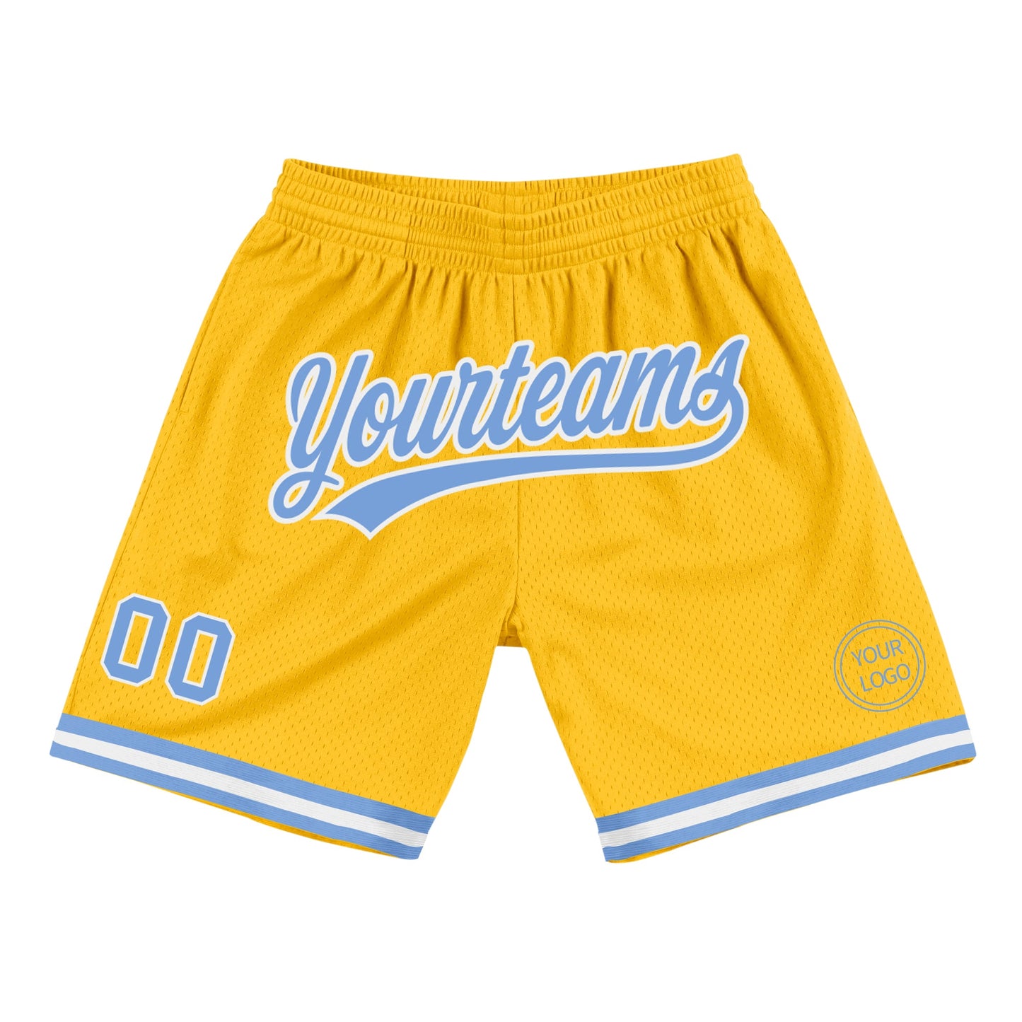 Custom Gold Light Blue-White Authentic Throwback Basketball Shorts - Main View