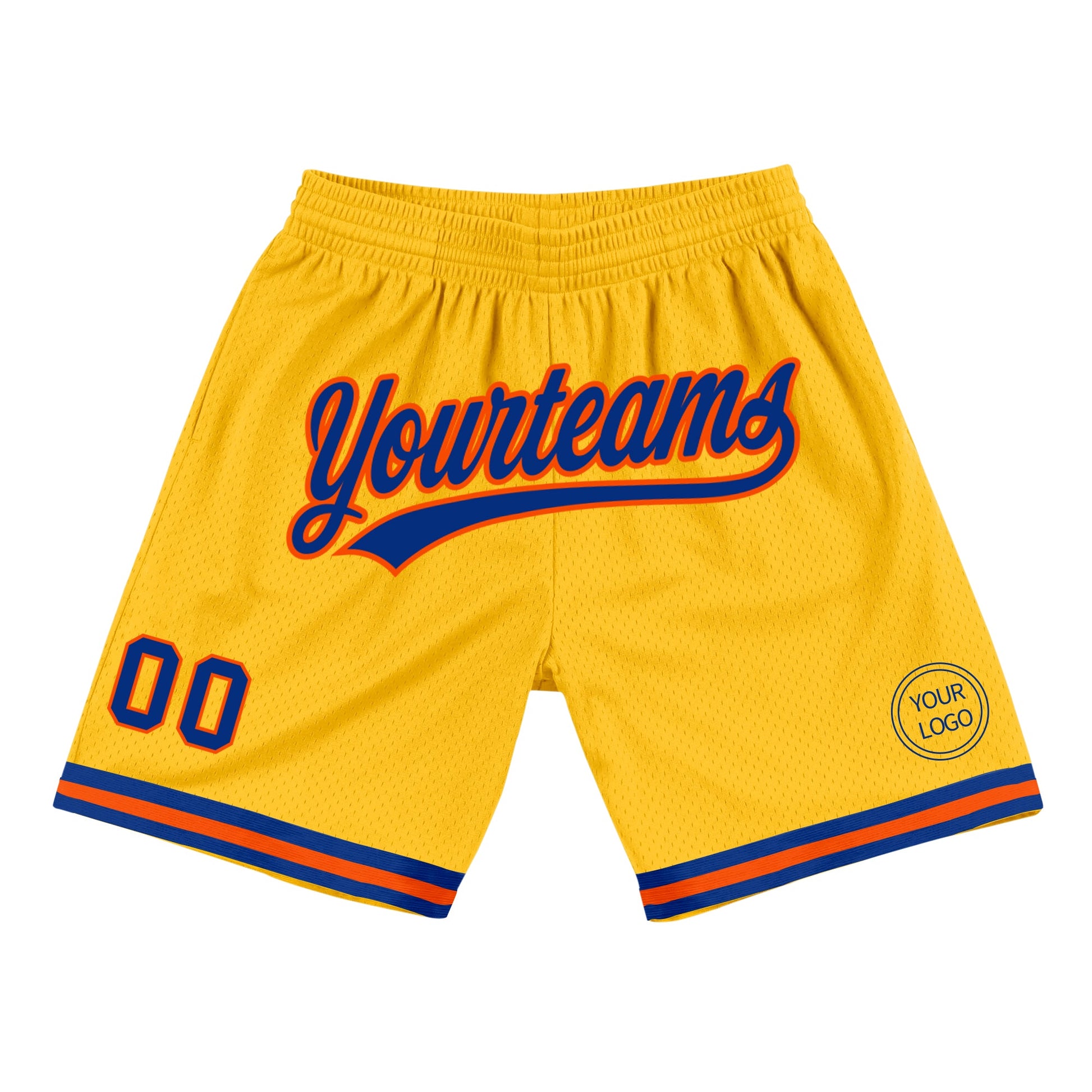 Custom Gold Royal-Orange Authentic Throwback Basketball Shorts - Main View