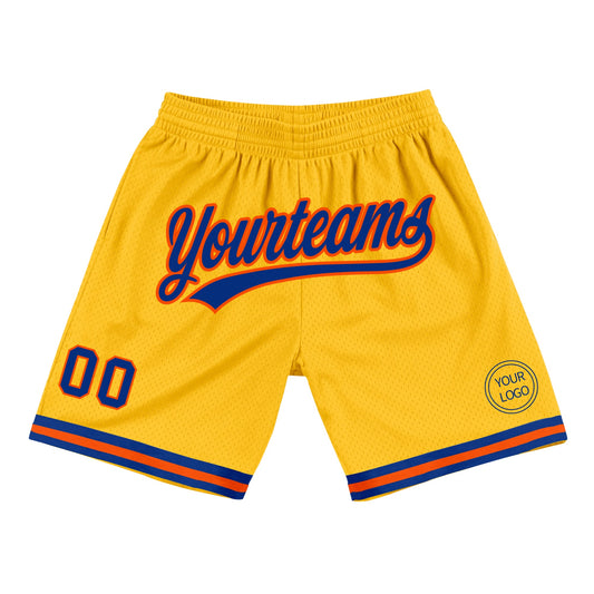 Custom Gold Royal-Orange Authentic Throwback Basketball Shorts - Main View